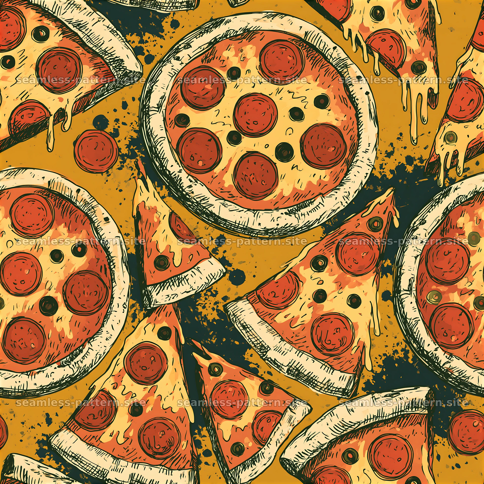 Hand Drawn Pizza Slice Seamless Pattern — seamless tileable pattern at 8192x8192
