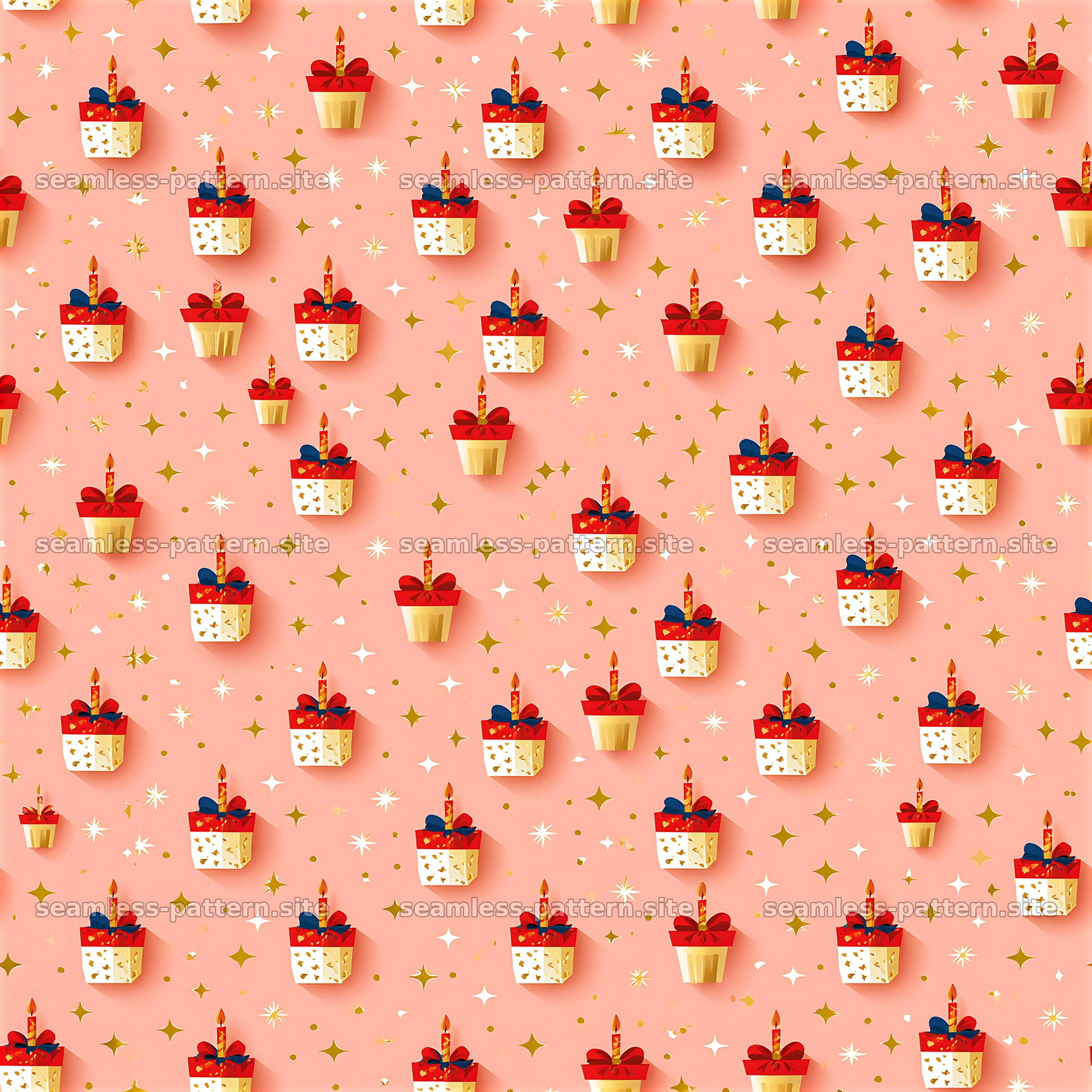 Colorful birthday cake design in a repeated layout — seamless tileable pattern at 8192x8192