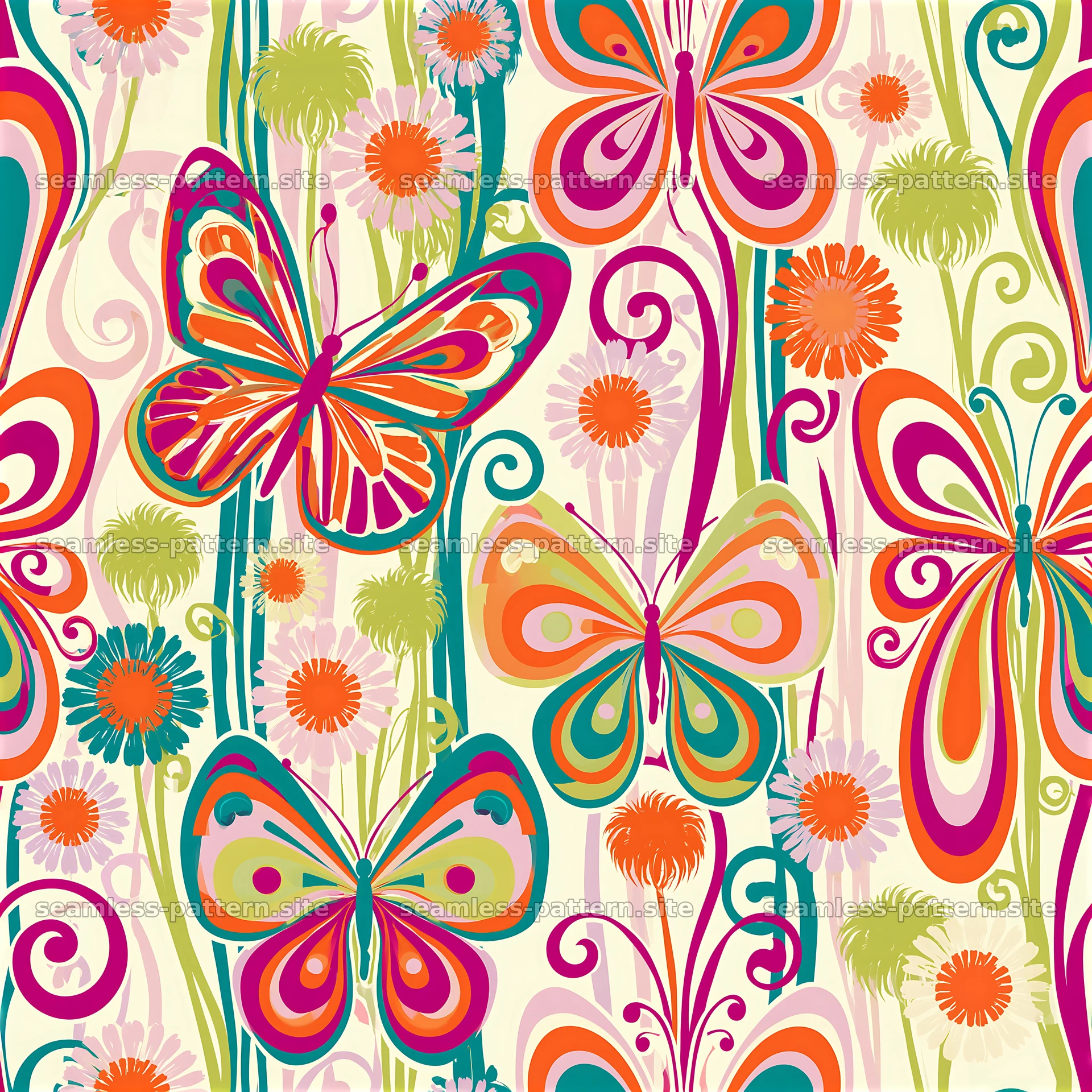 Funky butterfly and wildflower seamless pattern — seamless tileable pattern at 8192x8192