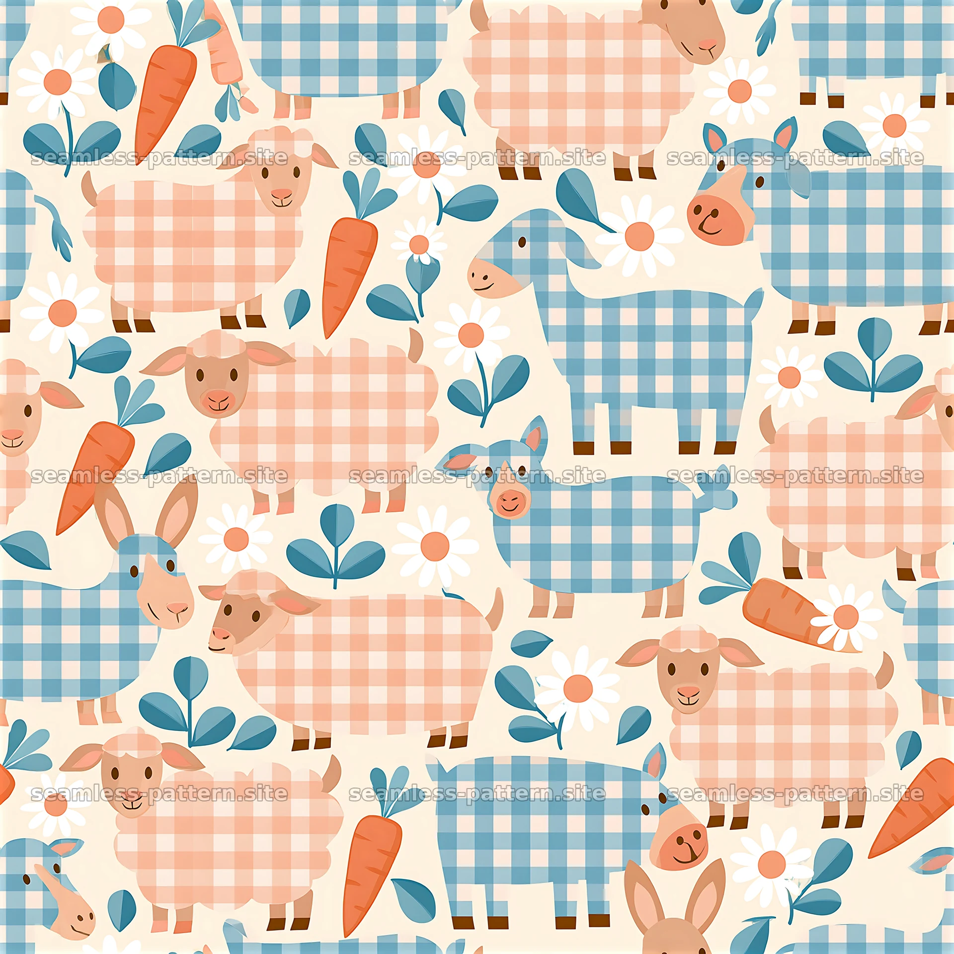 Cute gingham farm animals seamless pattern — seamless tileable pattern at 8192x8192