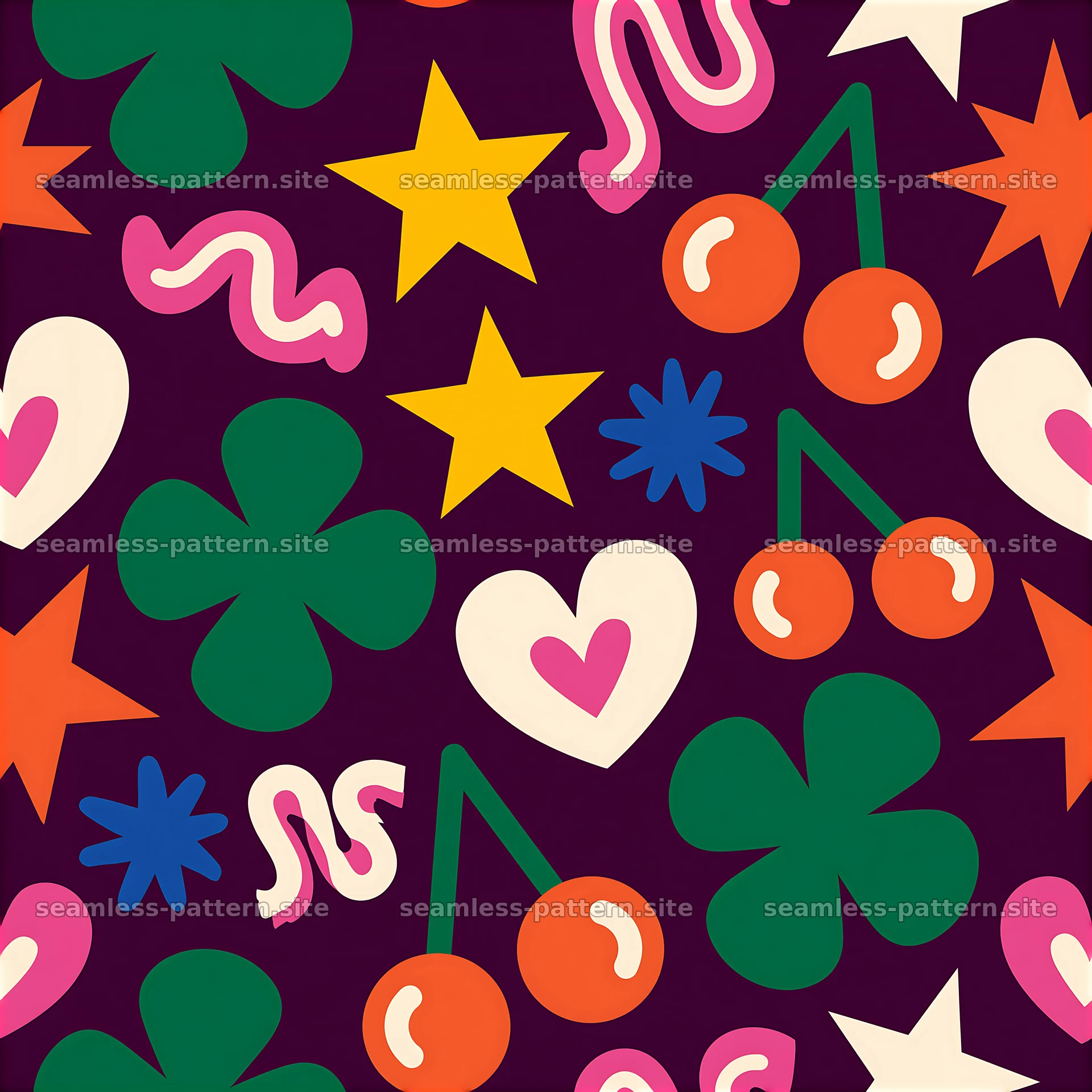 Funky sticker seamless pattern with colorful playful motifs — seamless tileable pattern at 8192x8192