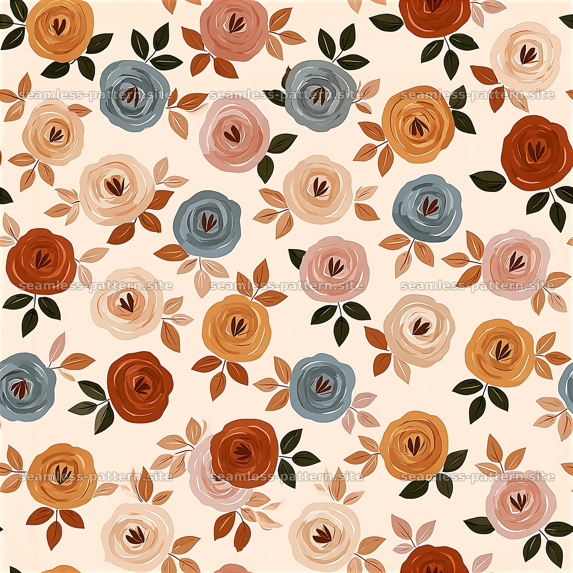 Colorful floral seamless pattern with various rose designs — seamless tileable pattern at 8192x8192