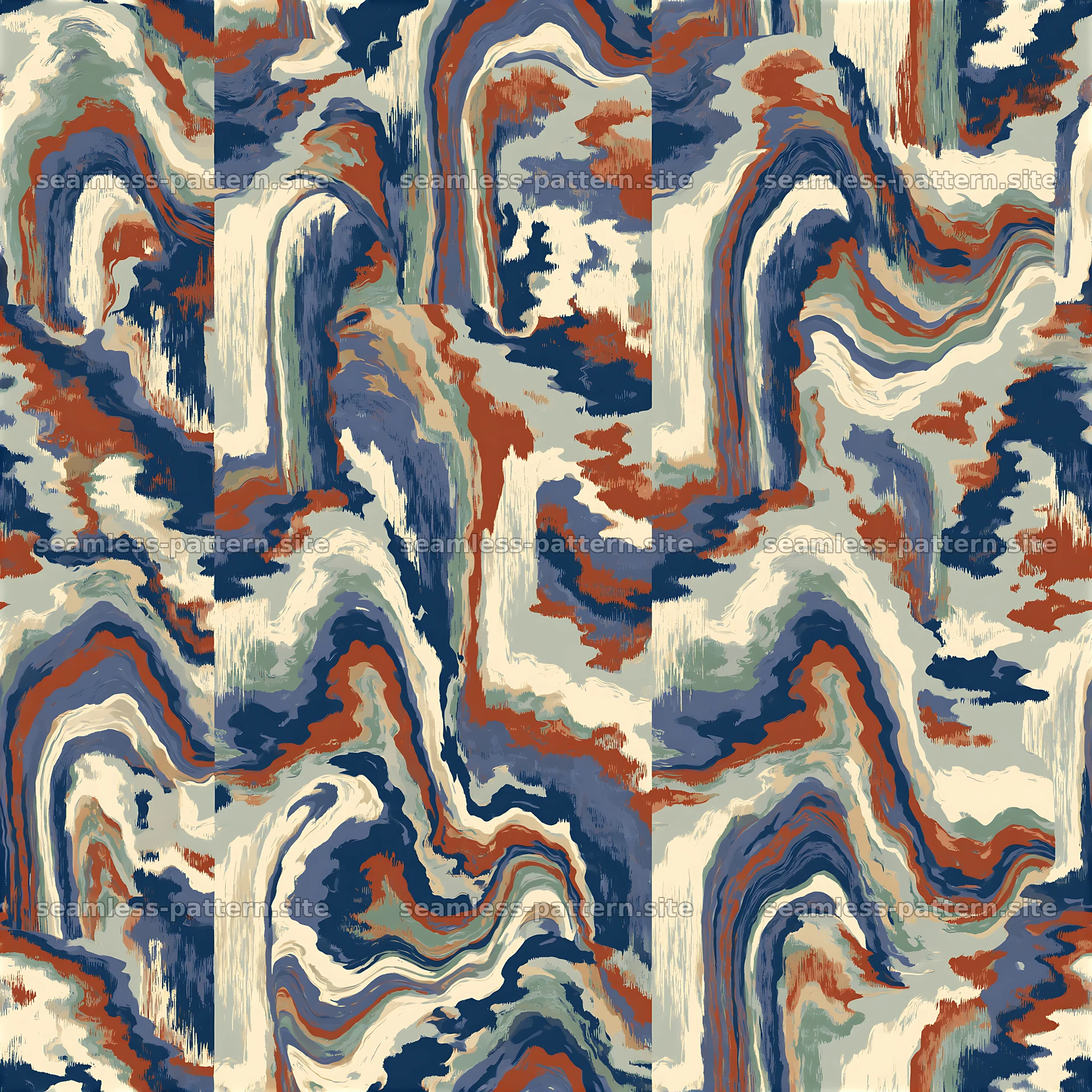 Soft liquid lines repeating pattern with waves in blue and orange — seamless tileable pattern at 8192x8192