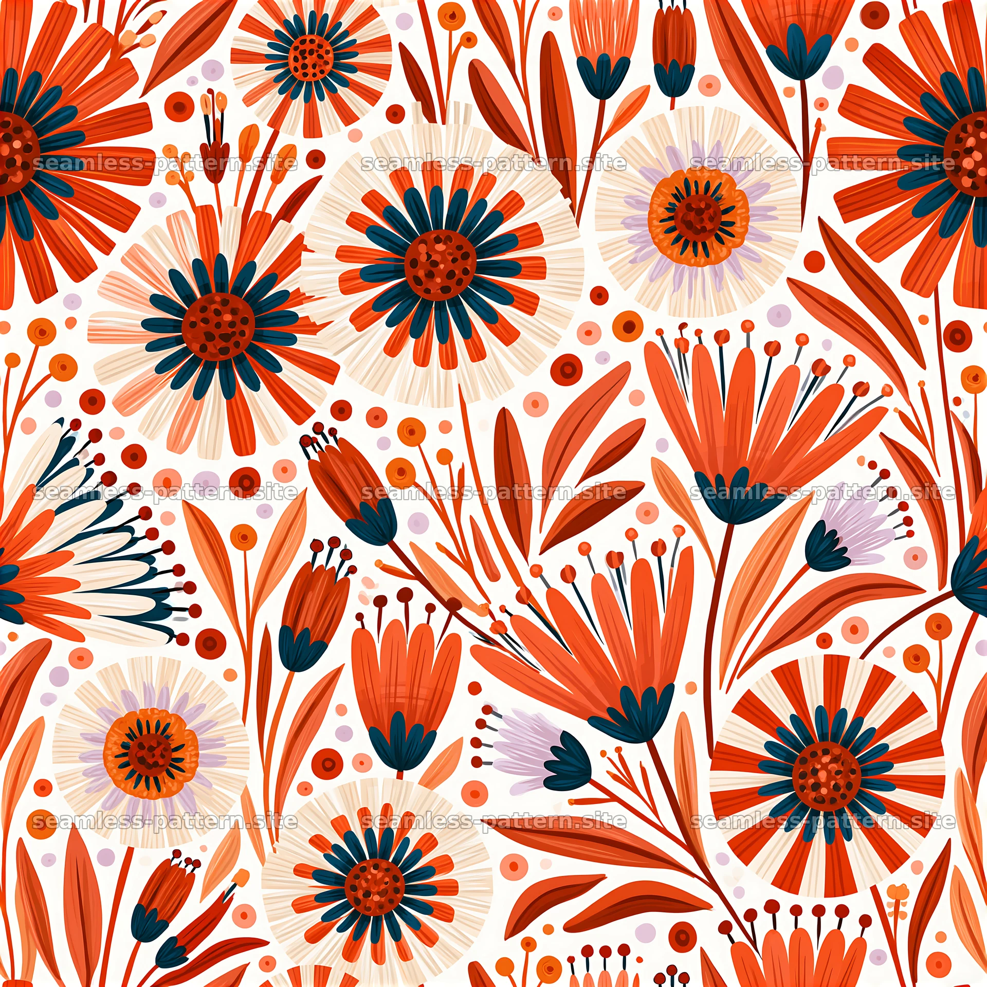 Colorful Retro Floral Seamless Pattern — seamless tileable pattern at 8192x8192