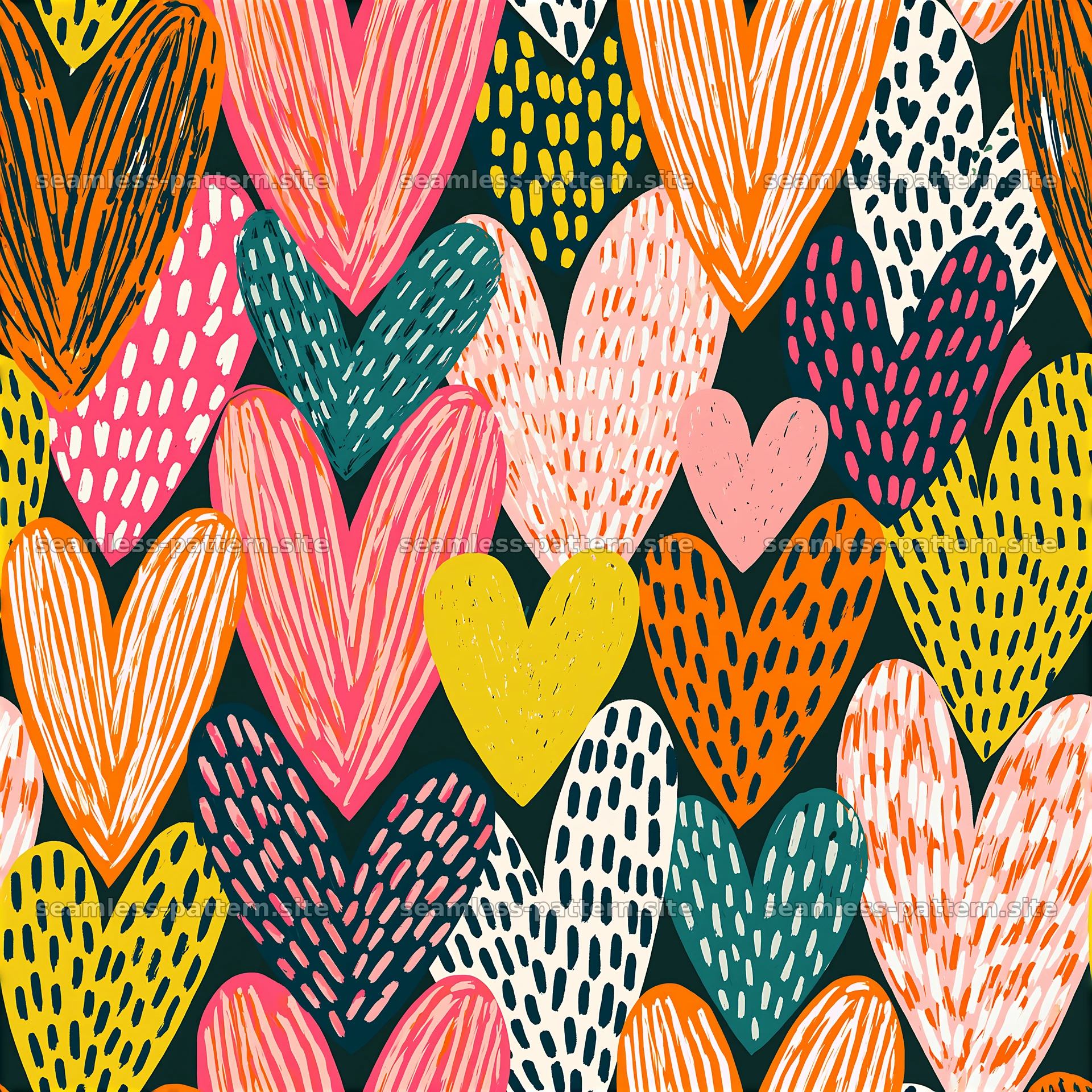 Colorful Hand Drawn Heart Seamless Pattern — seamless tileable pattern at 8192x8192