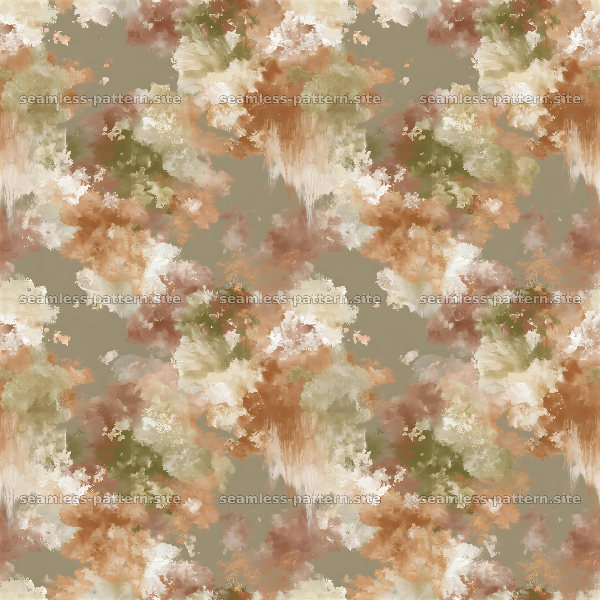 Repeat watercolor brush texture in earthy tones with soft shapes — seamless tileable pattern at 8192x8192
