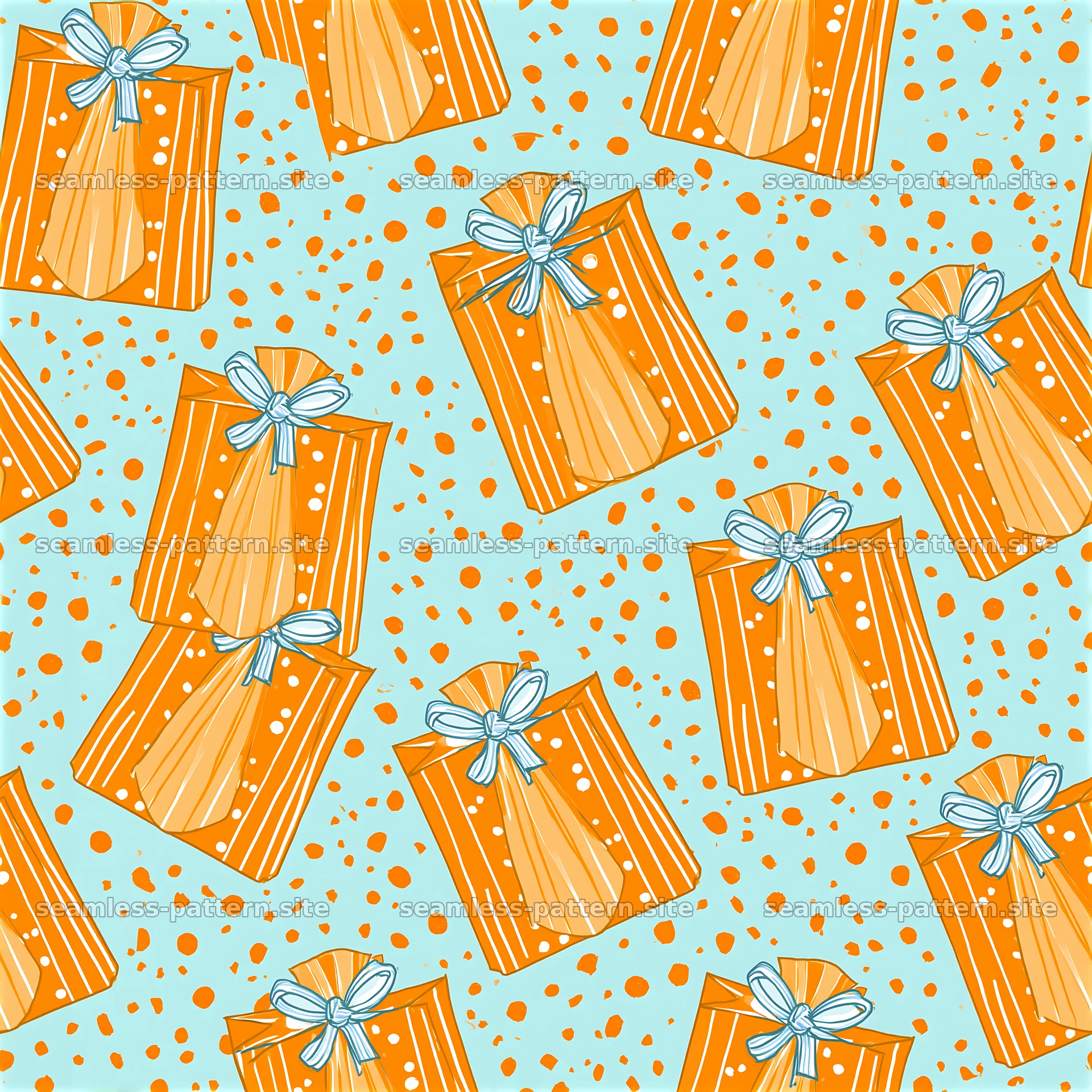 Repeating pattern with decorative gift bags filled with dots — seamless tileable pattern at 8192x8192