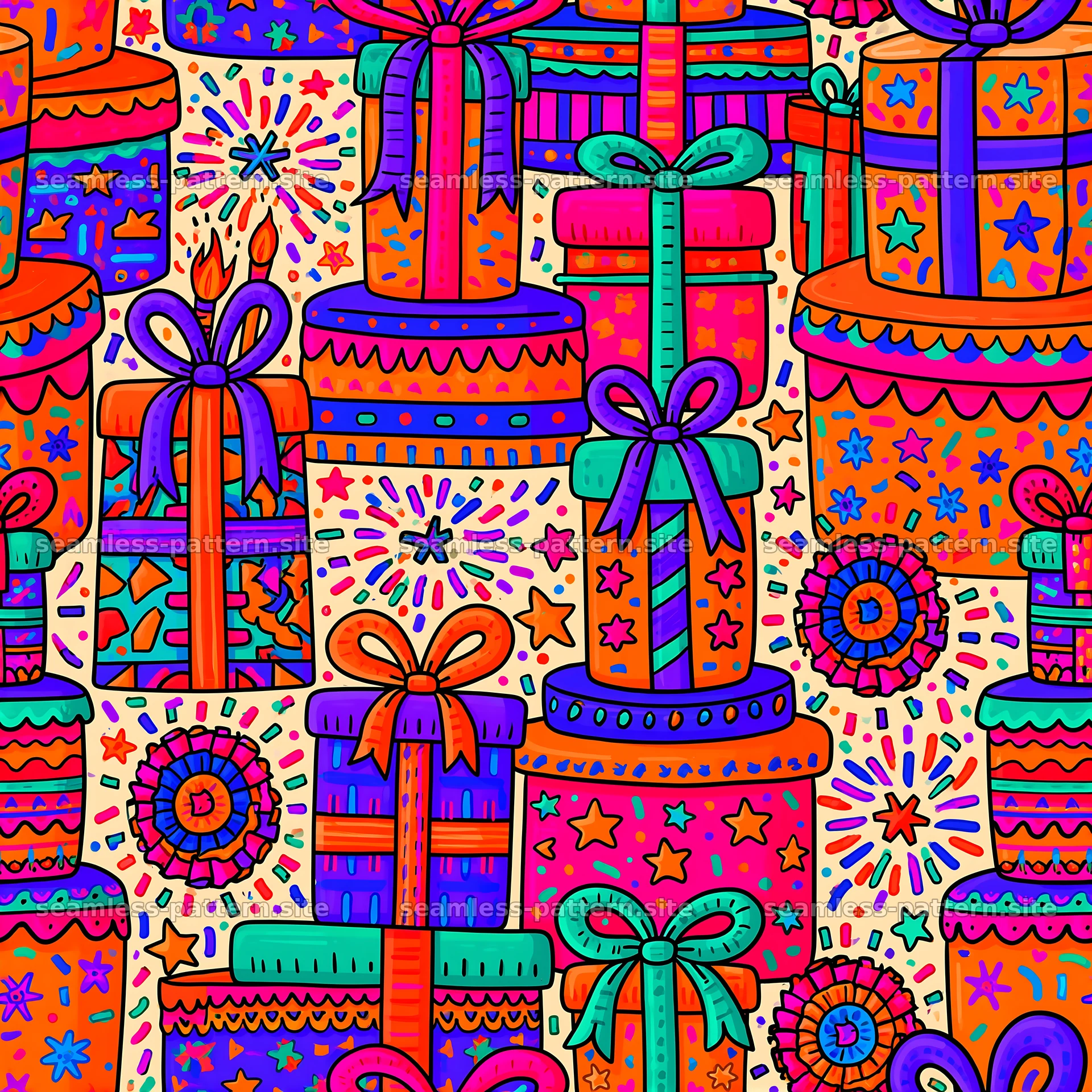 Colorful Birthday Gift Boxes Seamless Pattern — seamless tileable pattern at 8192x8192