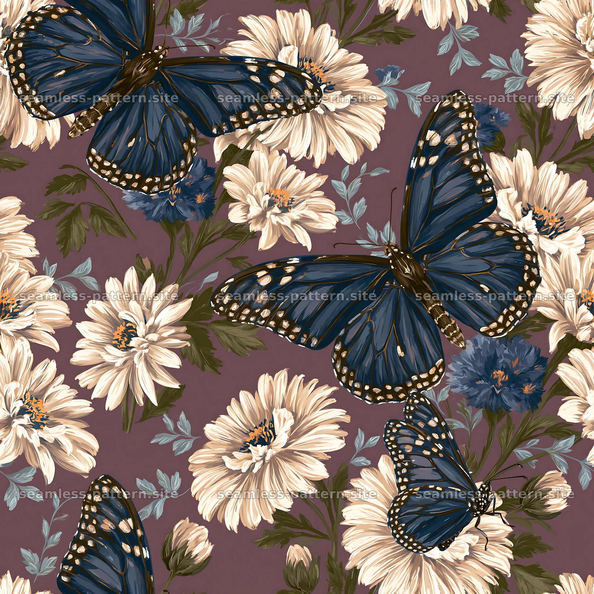 Butterfly and daisy seamless pattern for textiles and wallpaper — seamless tileable pattern