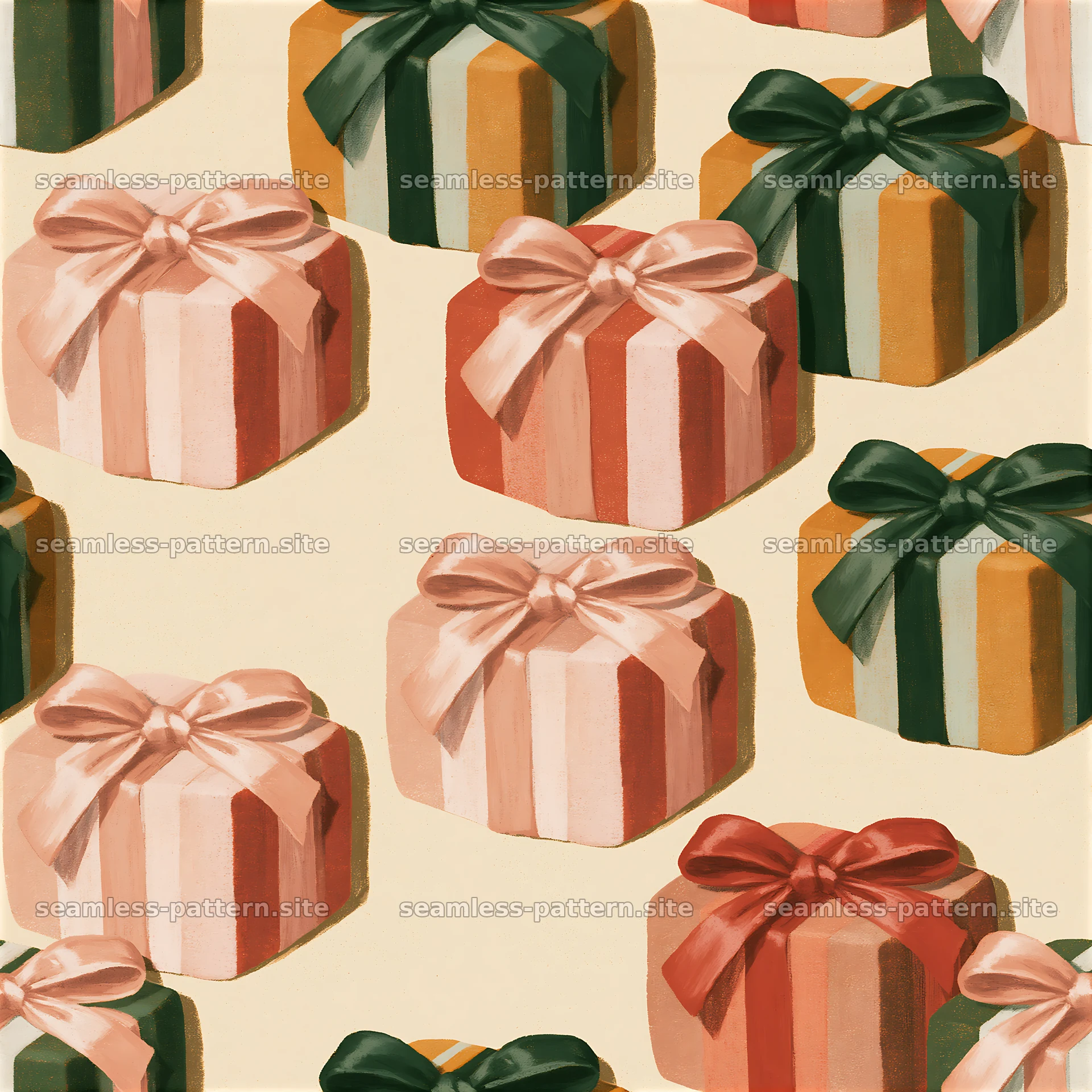 Tileable texture with festive gift packages in bright colors — seamless tileable pattern at 8192x8192