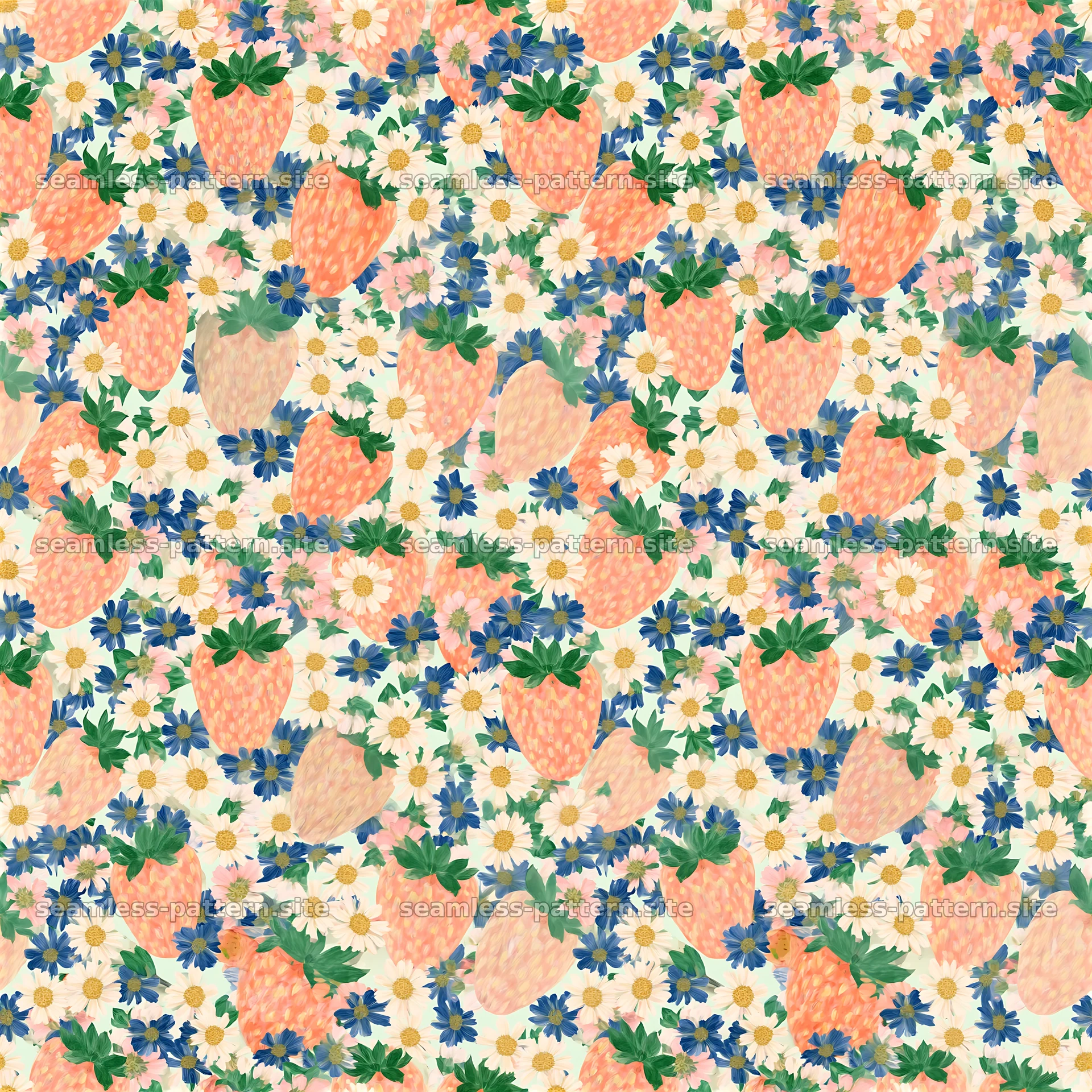 Colorful floral and strawberry seamless pattern design — seamless tileable pattern at 8192x8192