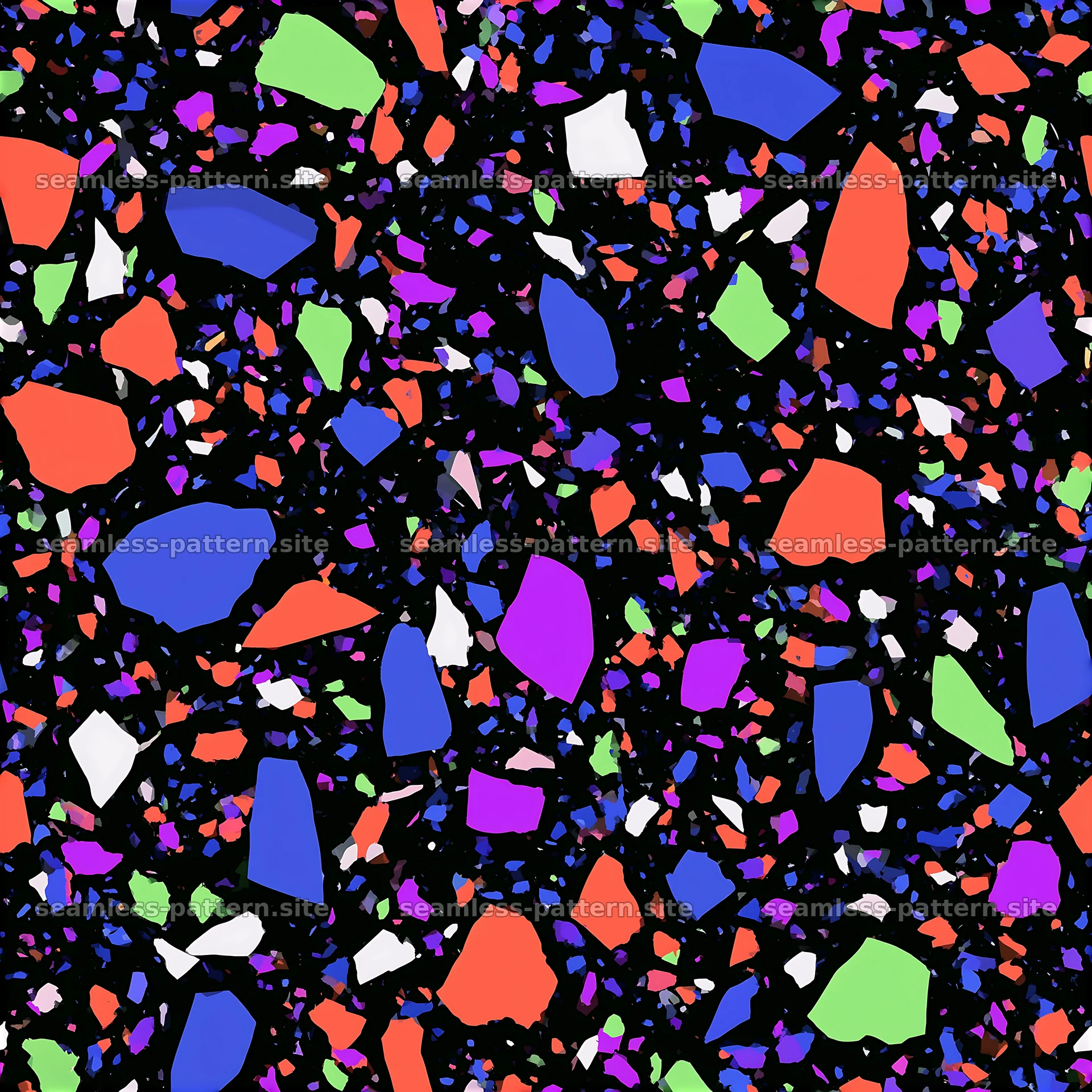 Colorful Terrazzo Seamless Pattern on Black — seamless tileable pattern at 8192x8192