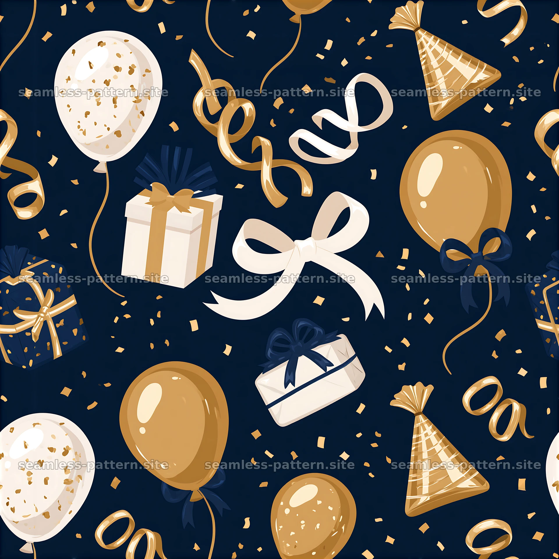 Colorful party elements in a seamless pattern for festive designs — seamless tileable pattern at 8192x8192