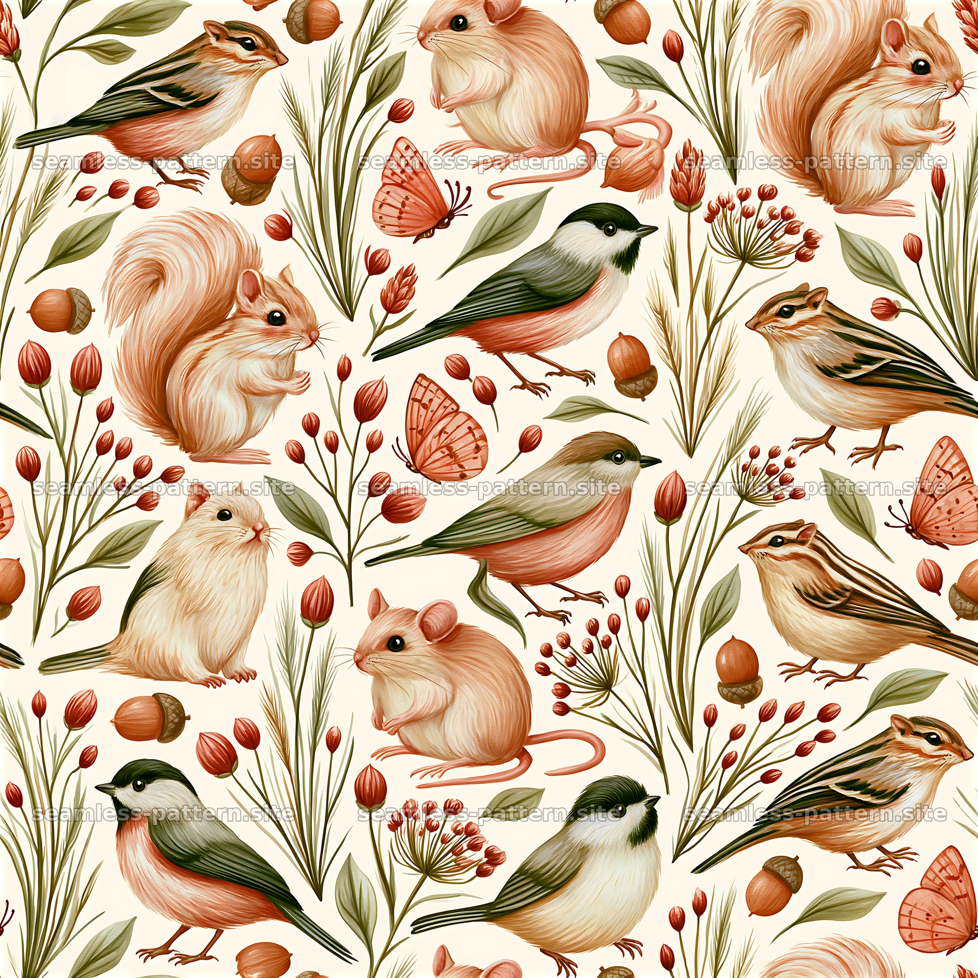 Colorful animals and plants seamless pattern for fabric design — seamless tileable pattern at 8192x8192