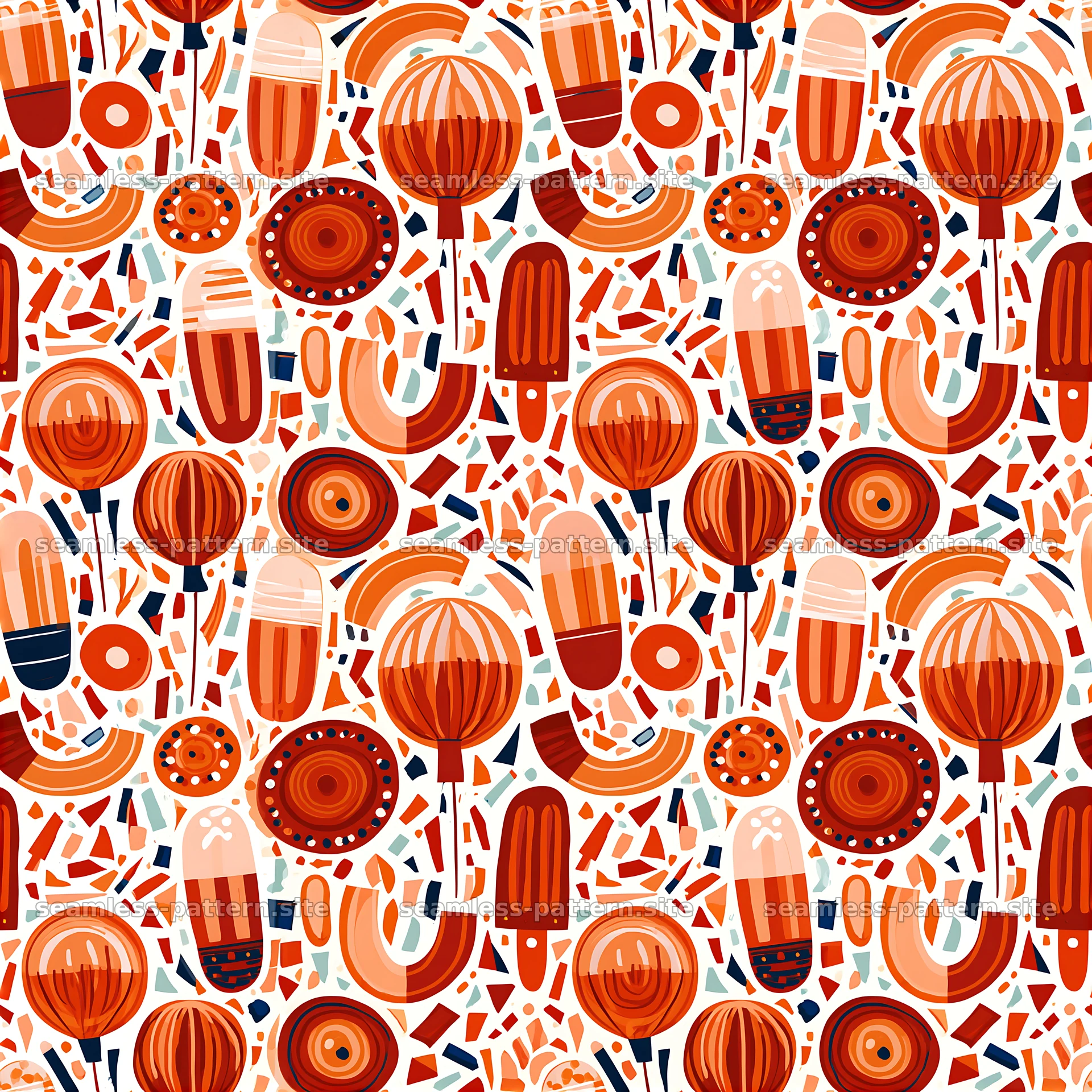 Colorful geometric lollipop and candy seamless pattern — seamless tileable pattern at 8192x8192