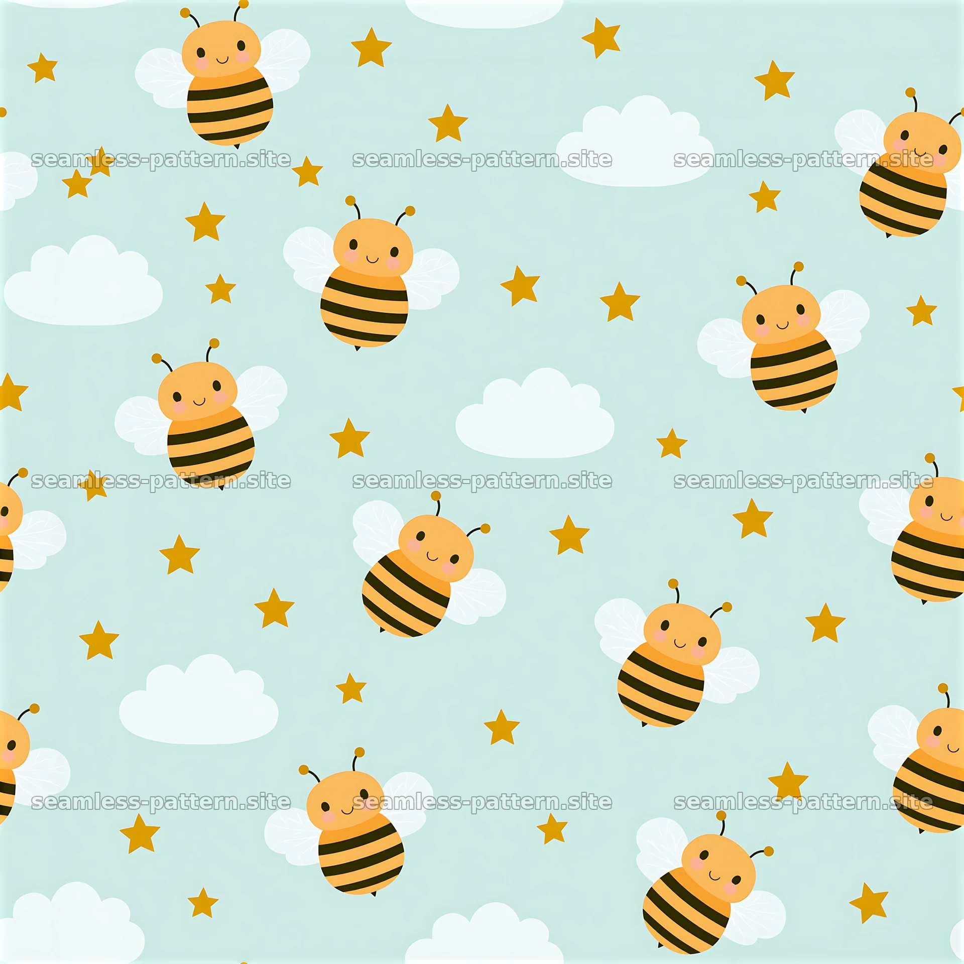 Adorable bee seamless pattern for kids — seamless tileable pattern at 8192x8192