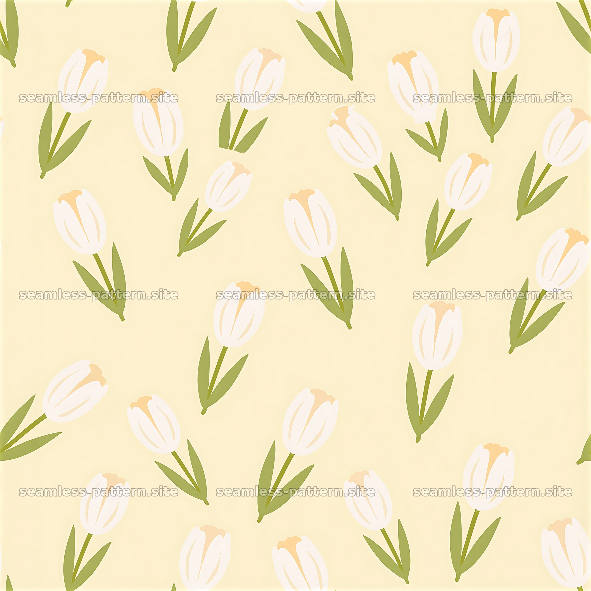 Cute Tulips Seamless Pattern with White Flowers — seamless tileable pattern at 8192x8192