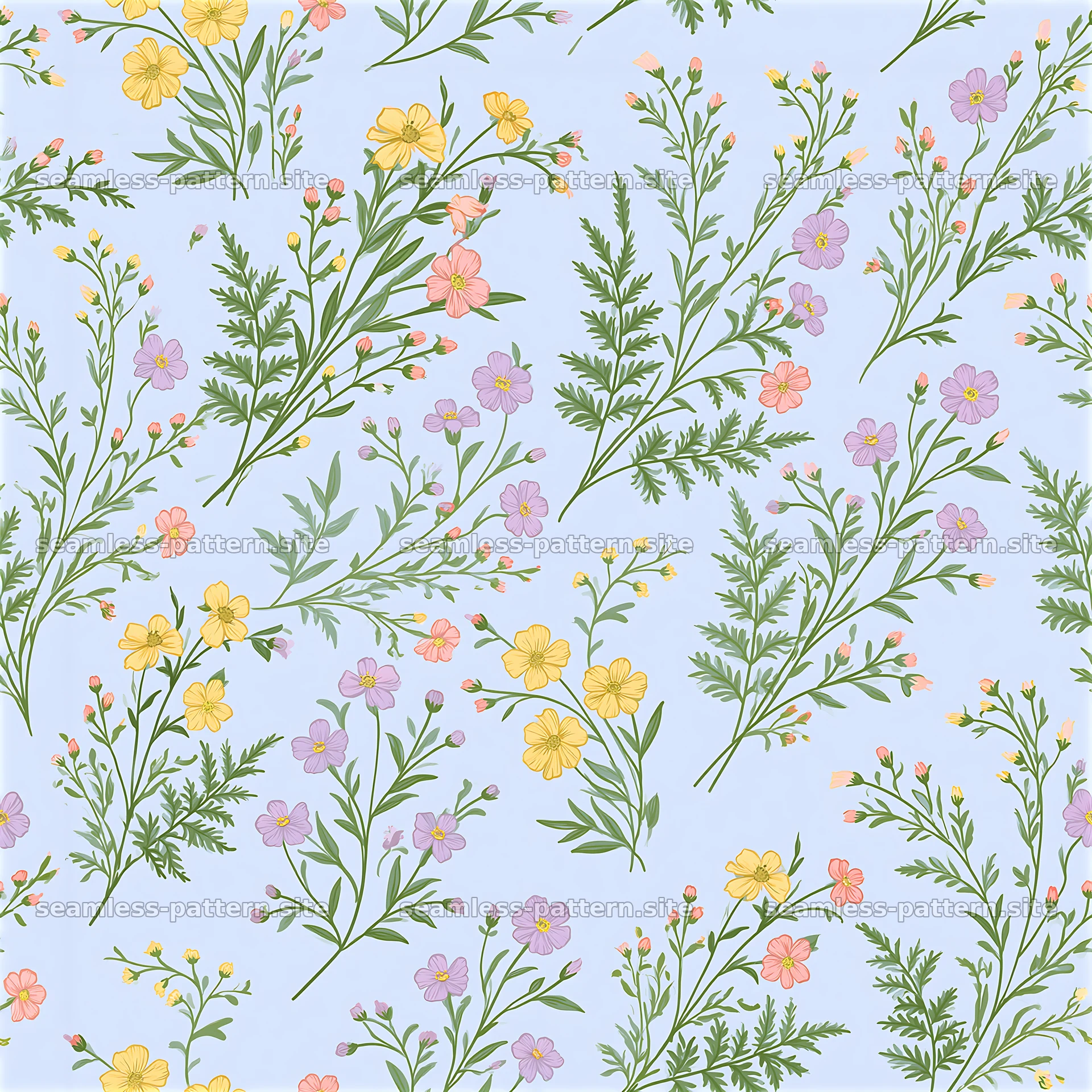 Dense flower repeating pattern with various small blossoms and — seamless tileable pattern at 8192x8192