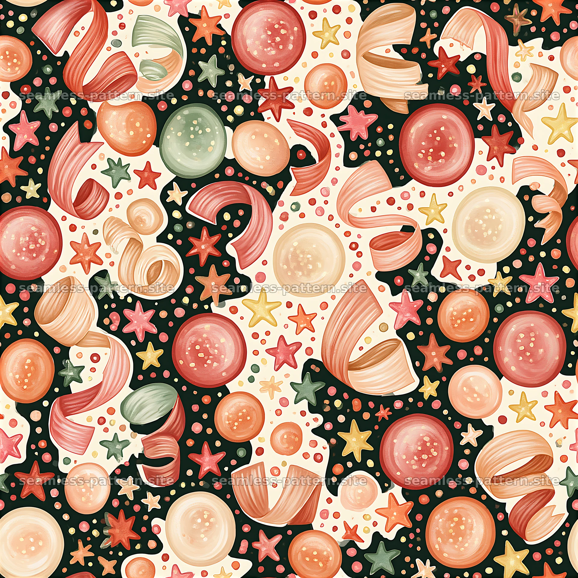 Colorful and playful seamless pattern with party motifs — seamless tileable pattern at 8192x8192