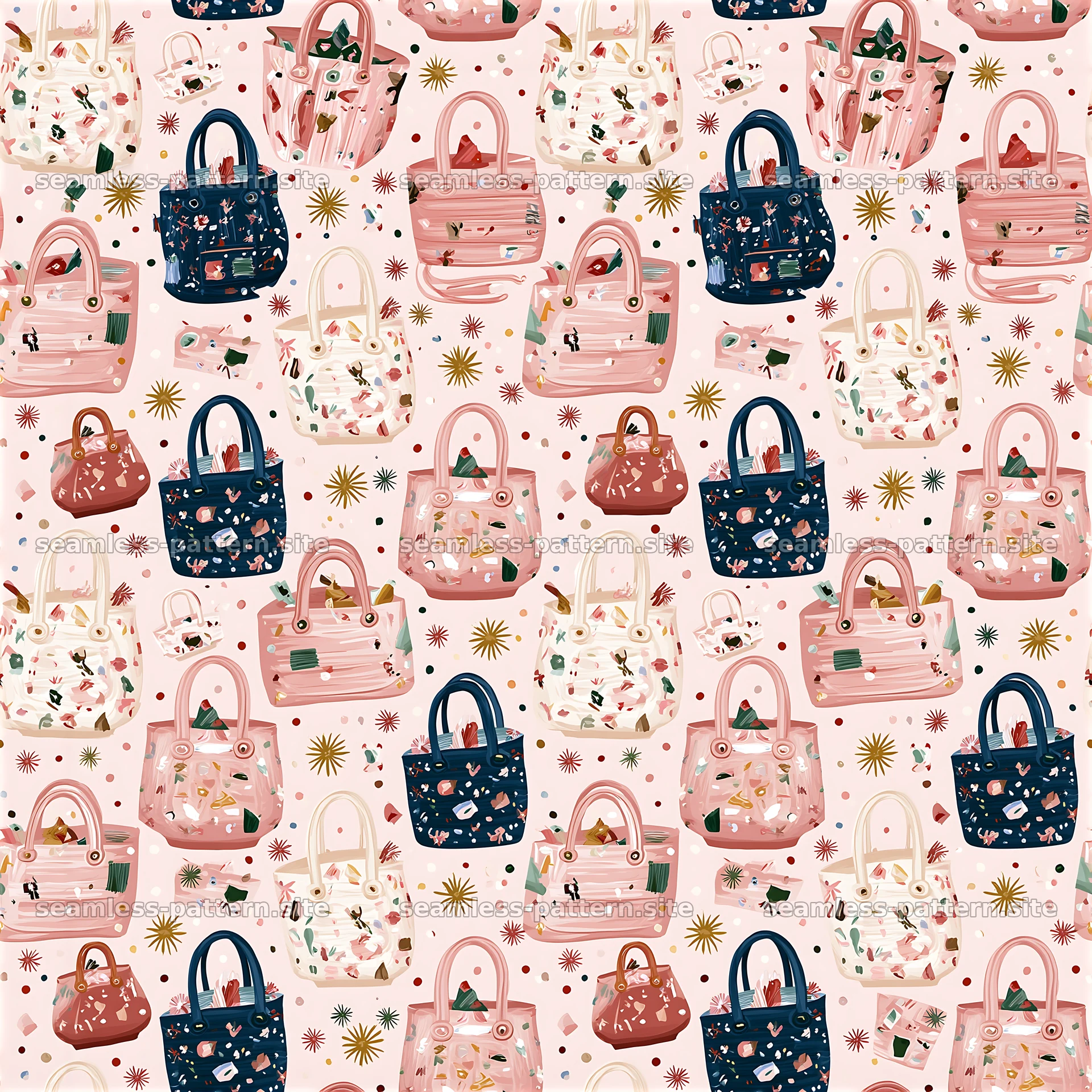 Funky handbag and tote bag seamless pattern — seamless tileable pattern at 8192x8192