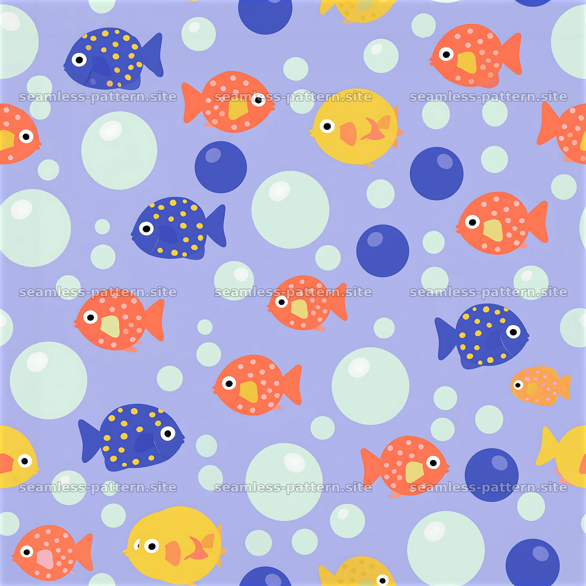 Colorful Fish and Bubbles Seamless Pattern — seamless tileable pattern at 8192x8192
