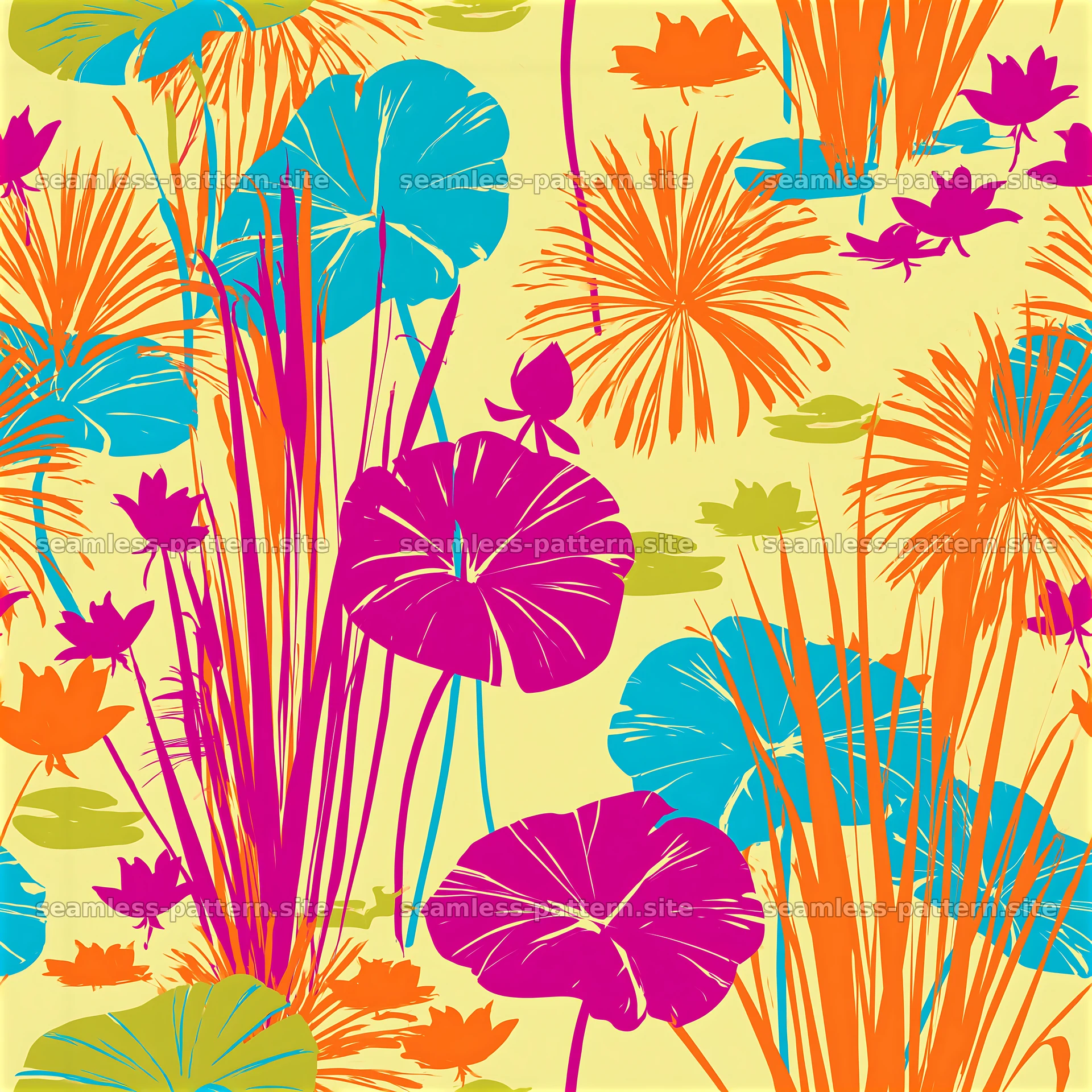 Vivid Tropical Botanical Silhouettes Seamless Pattern — seamless tileable pattern at 8192x8192