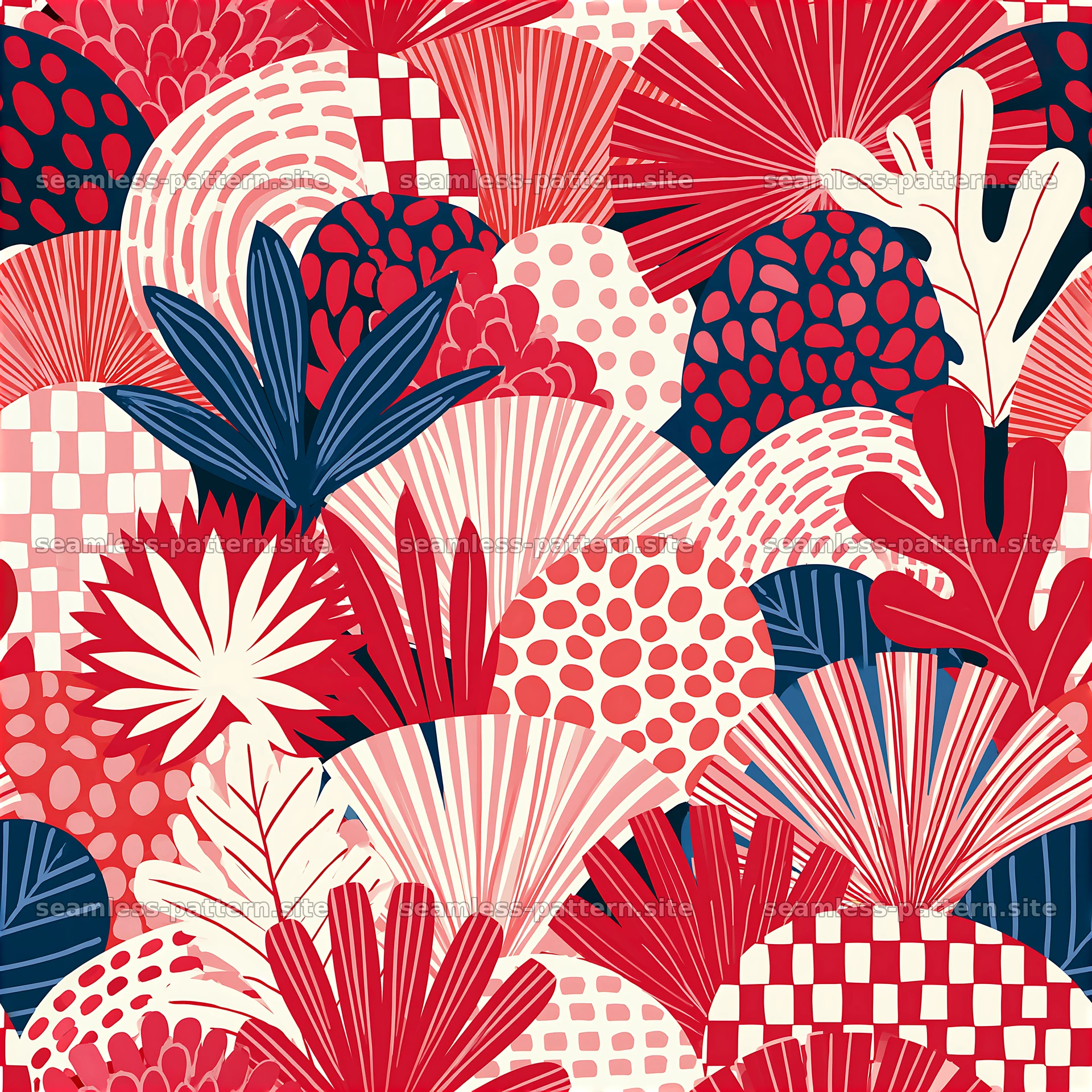Funky maximalist red botanical seamless pattern — seamless tileable pattern at 8192x8192