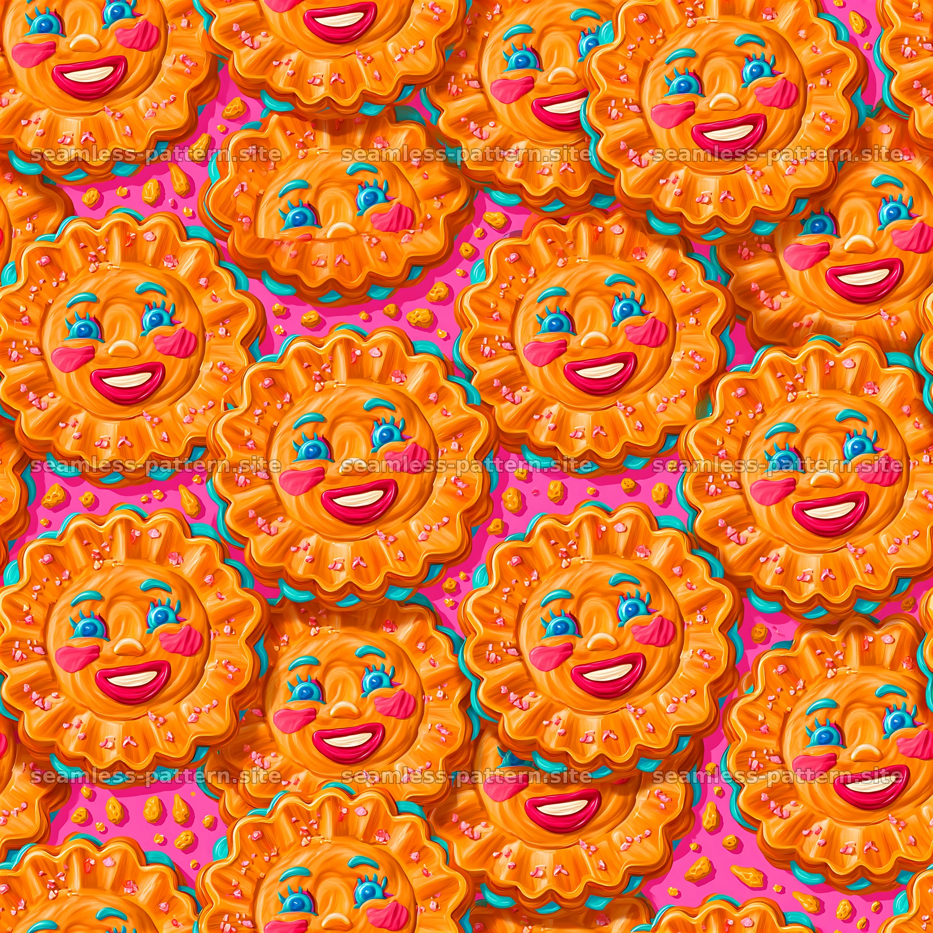 Adorable smiling cookie seamless pattern for kids — seamless tileable pattern at 8192x8192