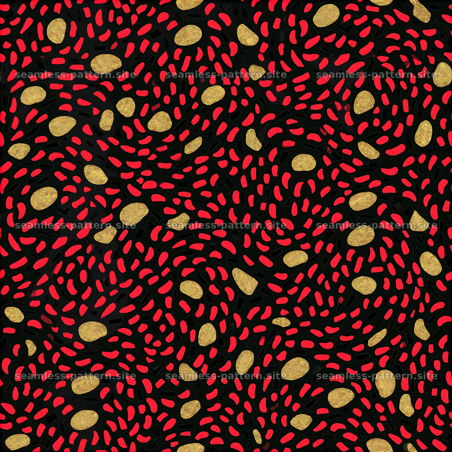 Confetti black red gold repeat pattern — seamless tileable pattern at 8192x8192