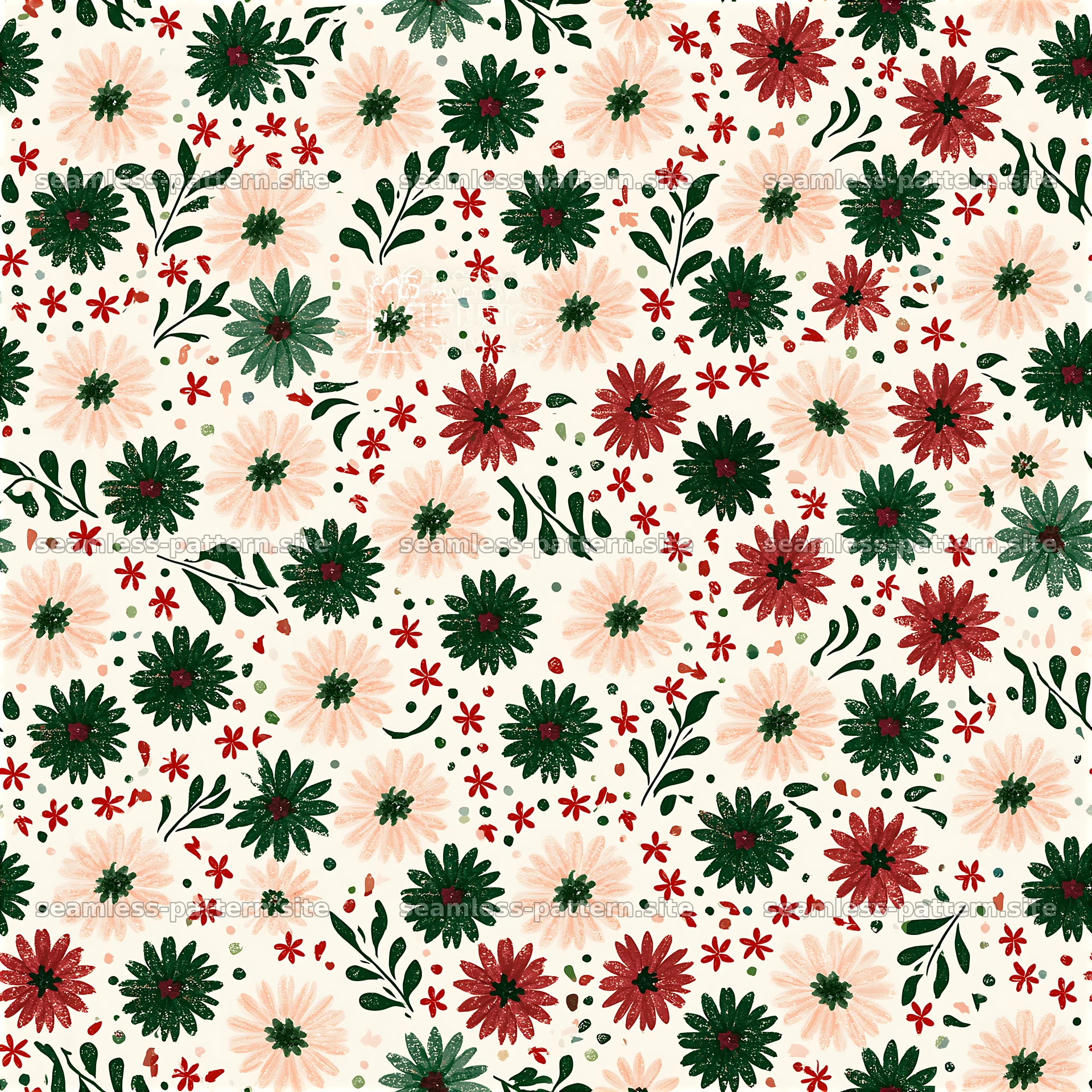 Floral seamless pattern with colorful flowers and green leaves — seamless tileable pattern at 8192x8192