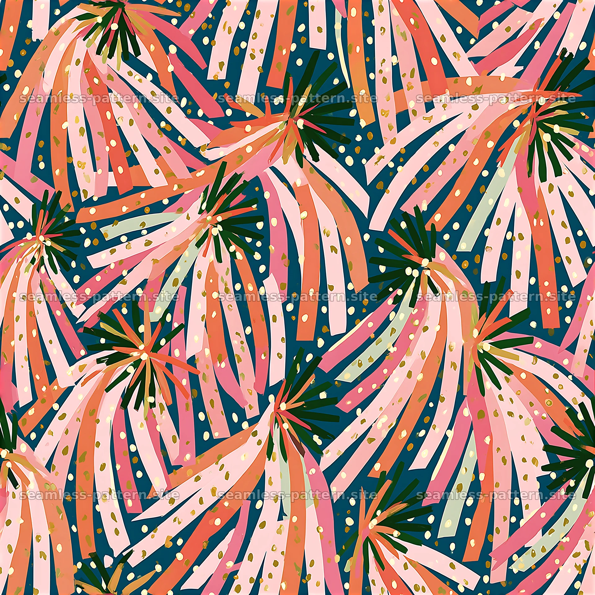Colorful floral seamless pattern with leaves and stripes — seamless tileable pattern at 8192x8192