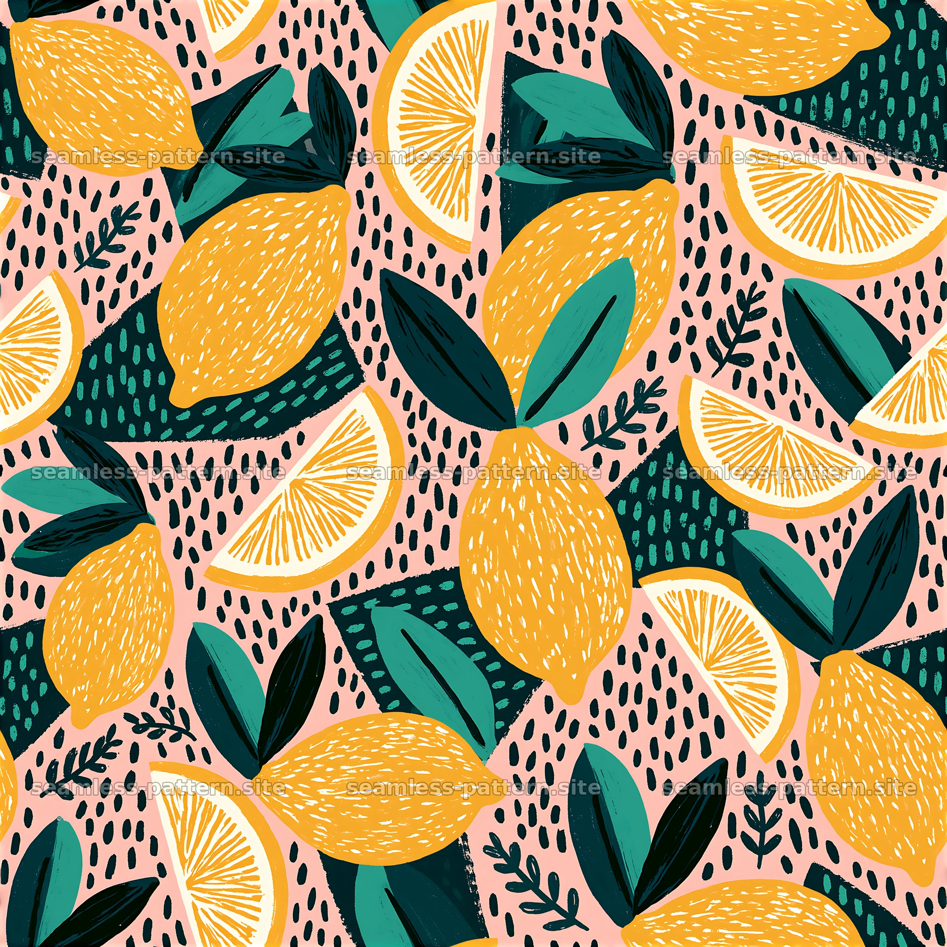 Playful Lemon and Citrus Seamless Pattern — seamless tileable pattern at 8192x8192