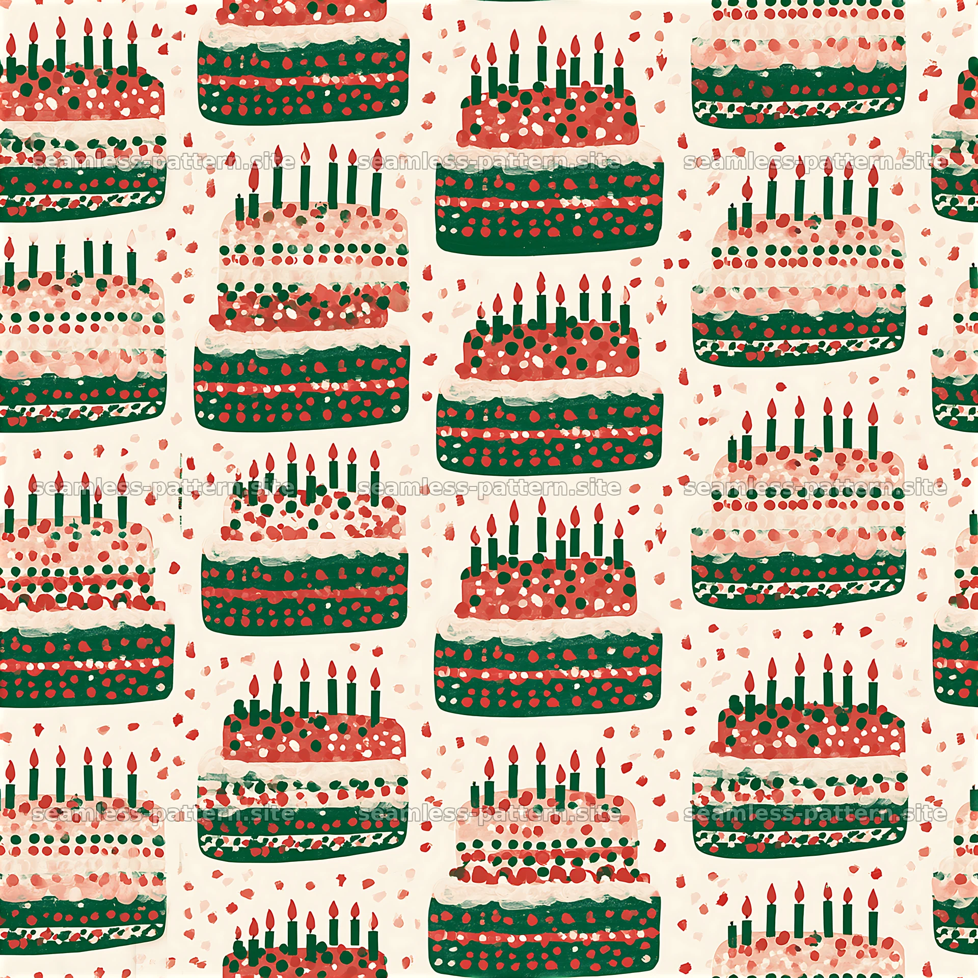 Colorful birthday cake pattern with candles and decorations — seamless tileable pattern at 8192x8192