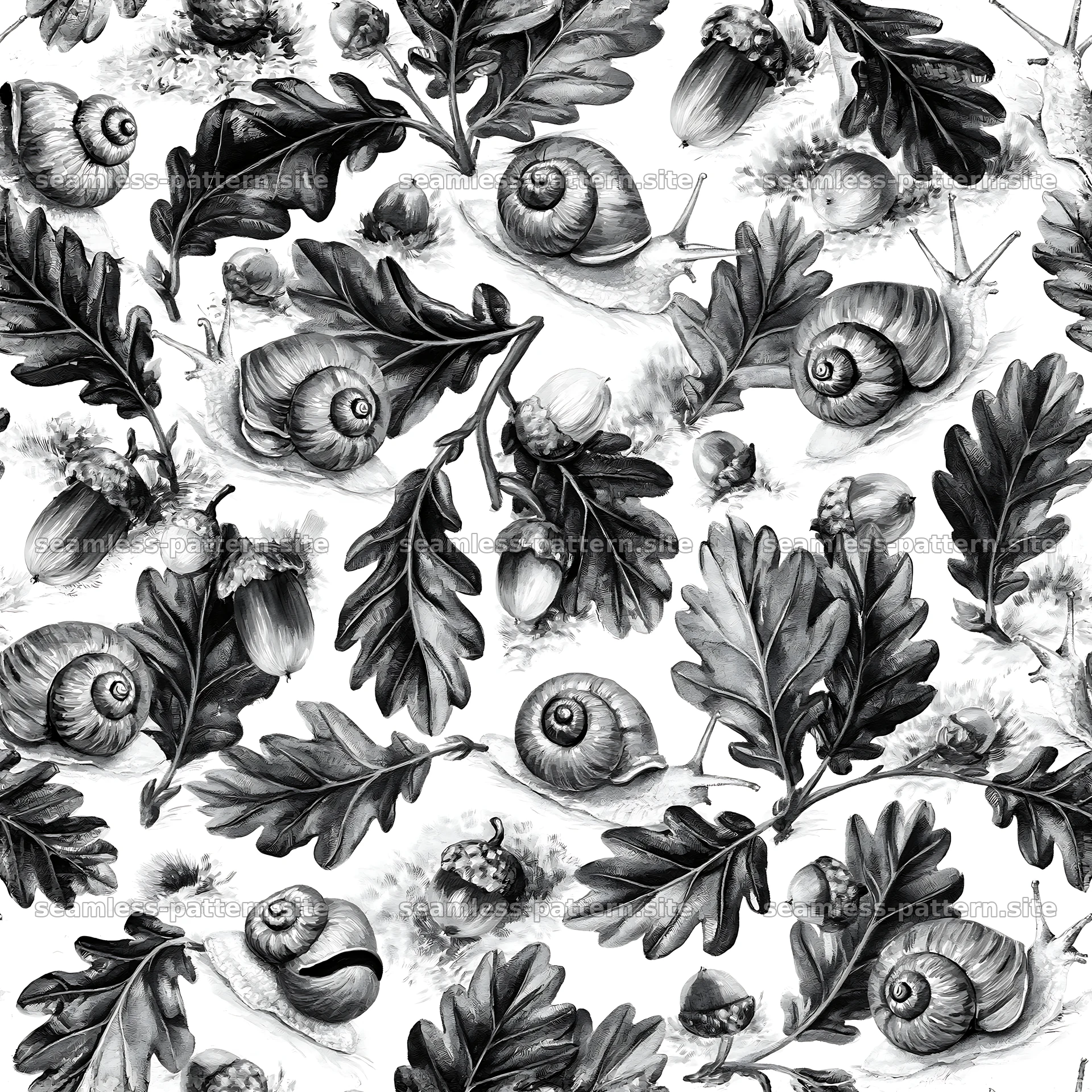 Seamless woodland texture with a red snail — seamless tileable pattern
