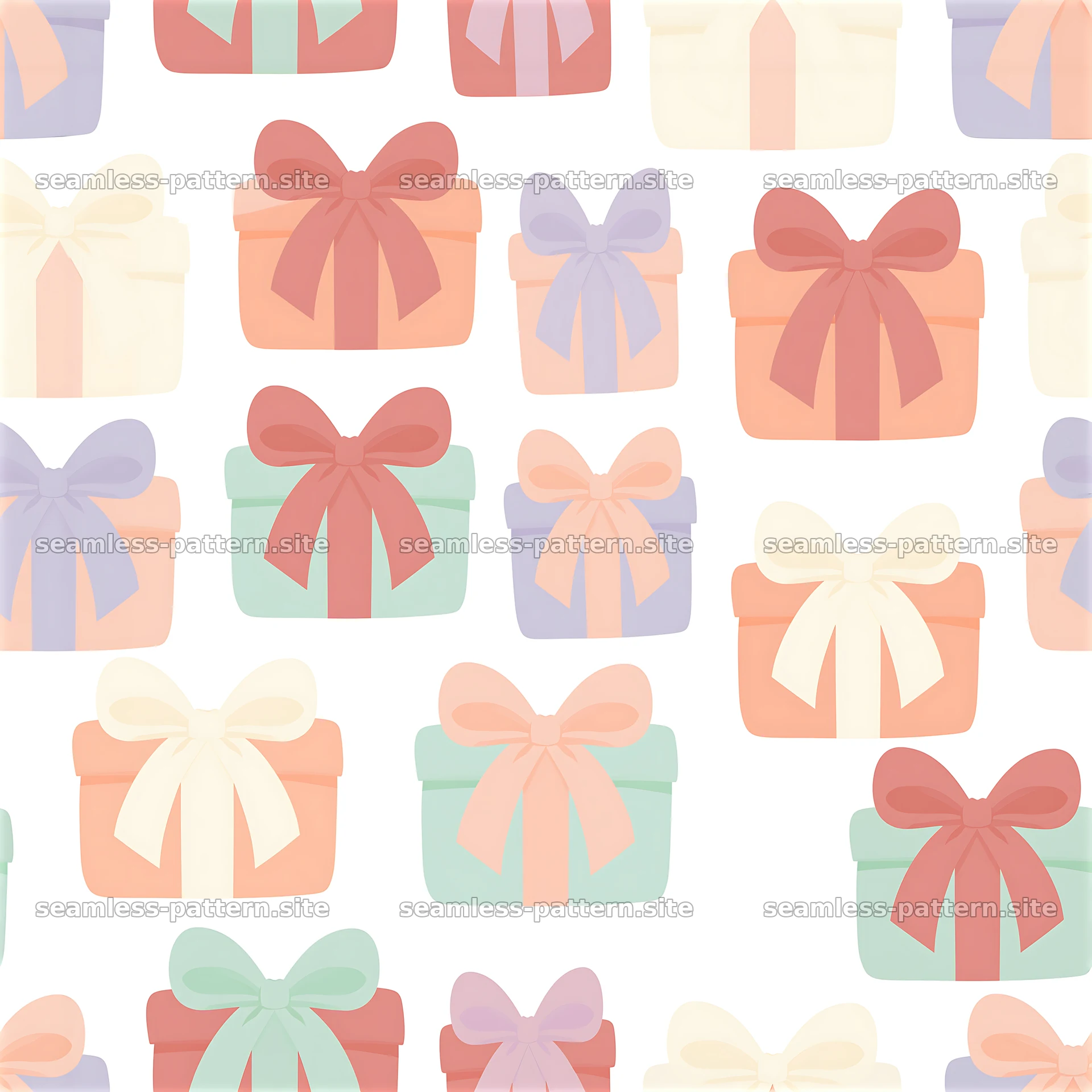 Pastel Gift Boxes with Bows Seamless Pattern — seamless tileable pattern at 8192x8192