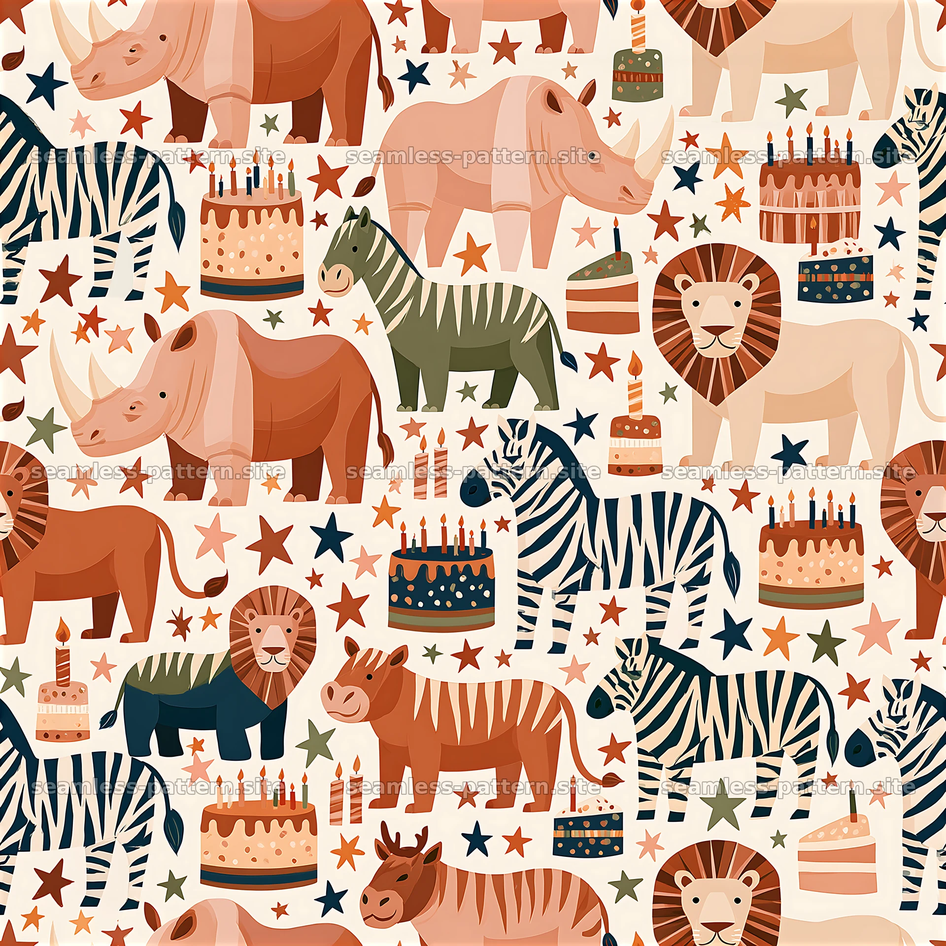 Birthday Safari Animals Seamless Pattern — seamless tileable pattern at 8192x8192