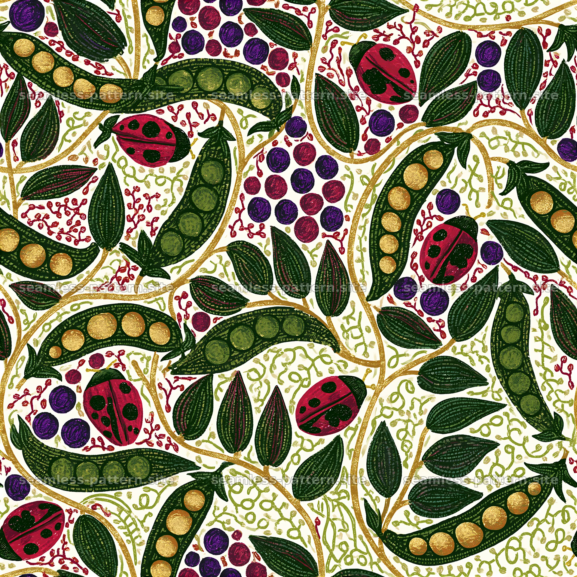 Cute ladybug and garden vegetable seamless pattern — seamless tileable pattern at 8192x8192