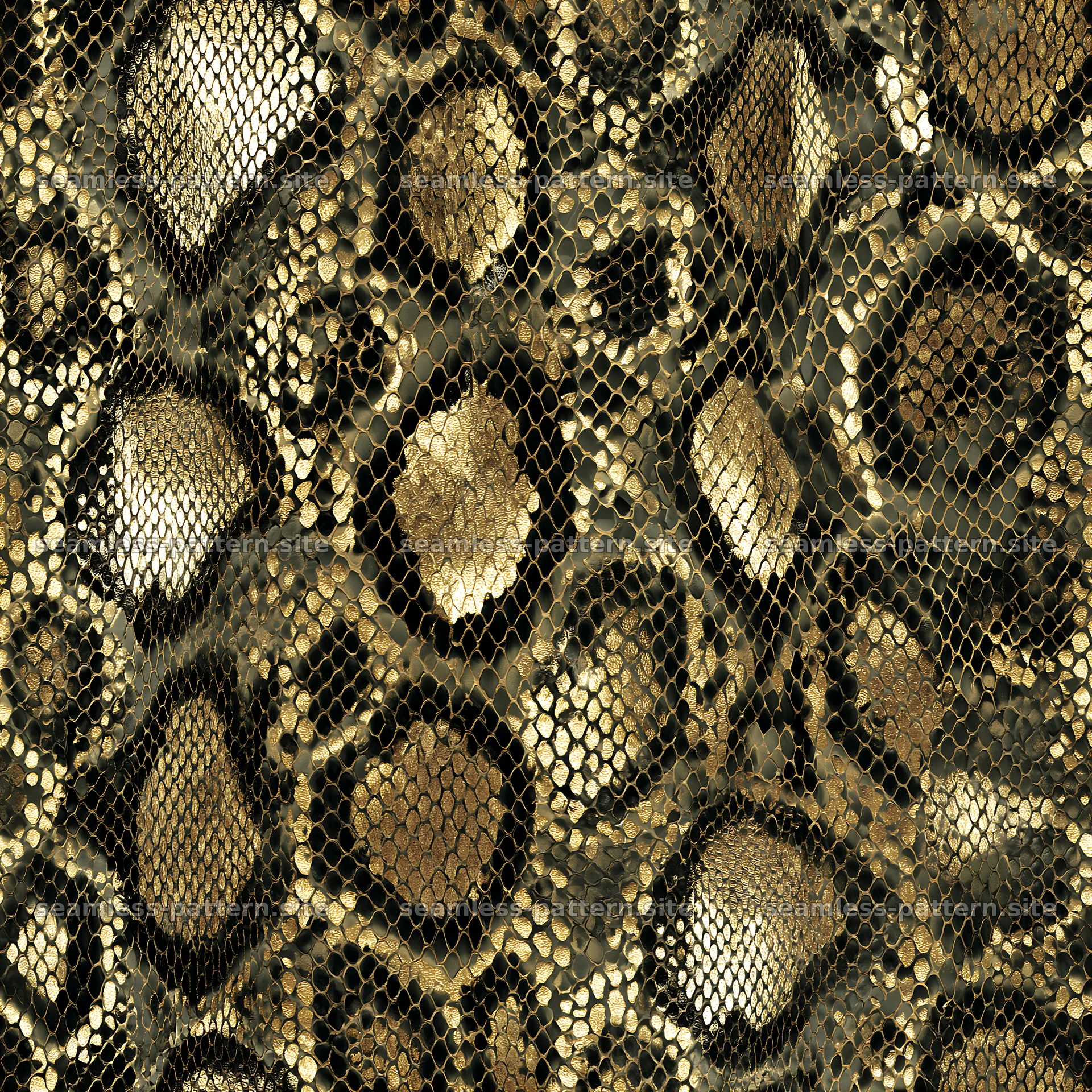 Gold and black reptile camouflage seamless texture in various shapes — seamless tileable pattern at 8192x8192
