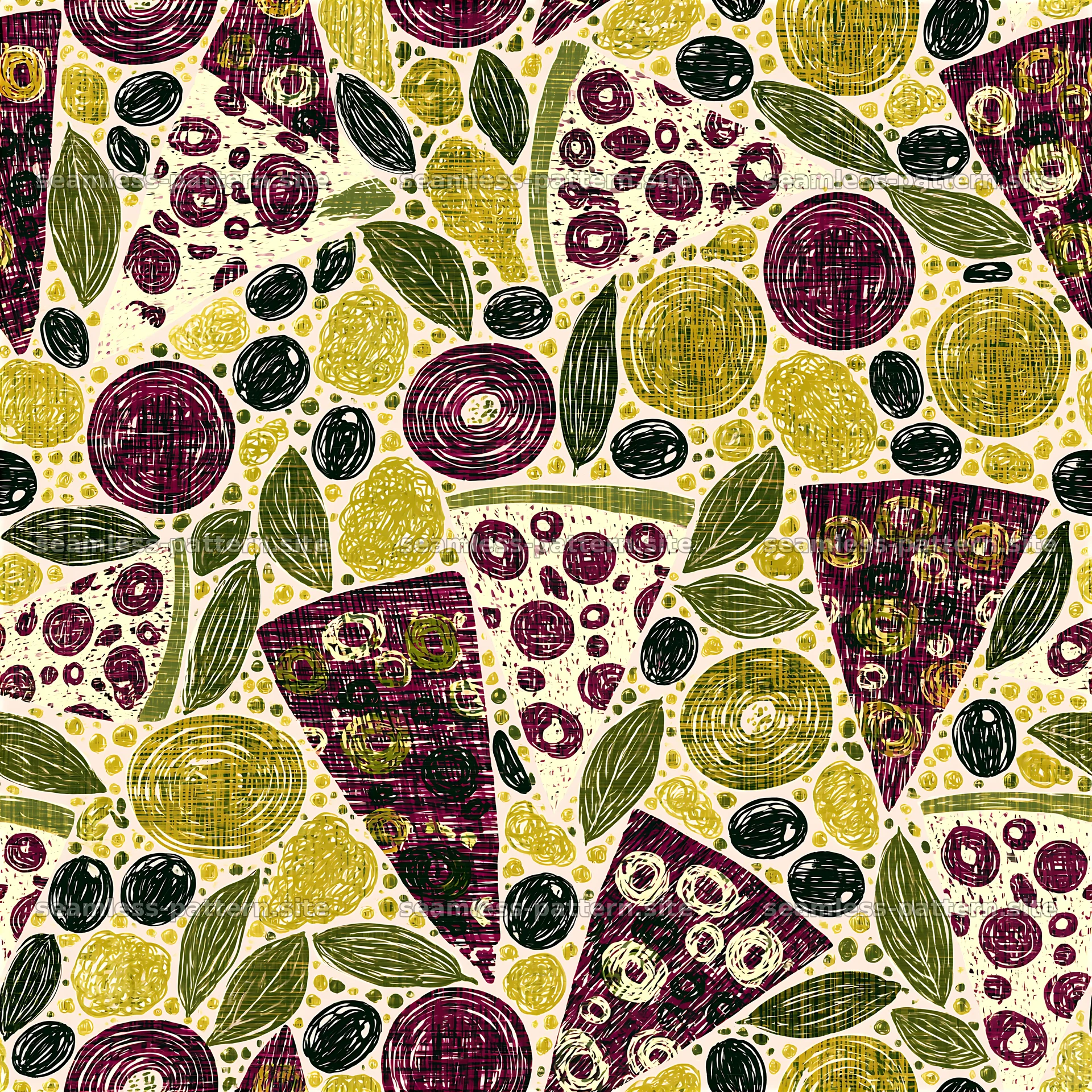 Colorful abstract food shapes in a seamless pattern — seamless tileable pattern at 8192x8192
