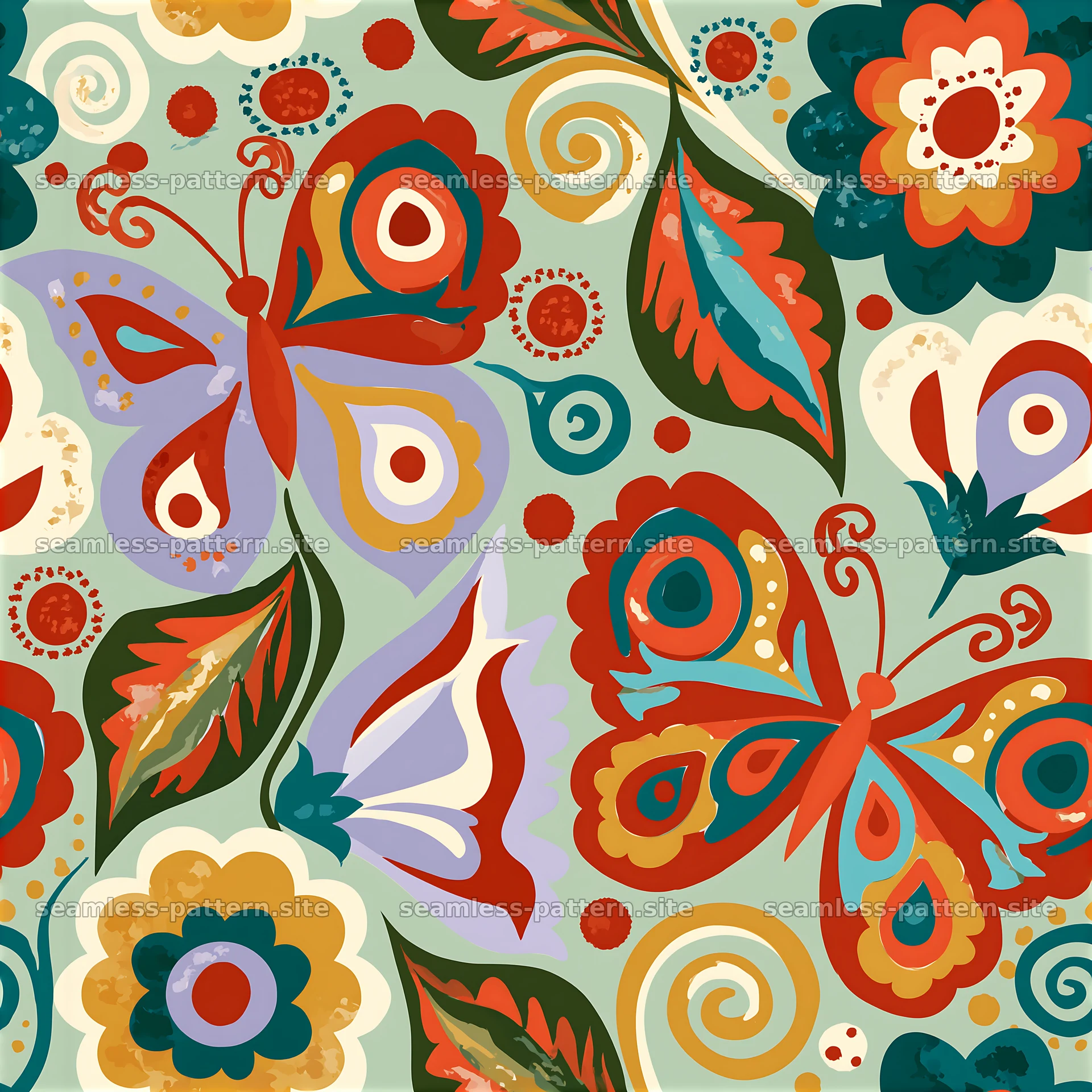 Colorful floral and butterfly seamless pattern design — seamless tileable pattern at 8192x8192