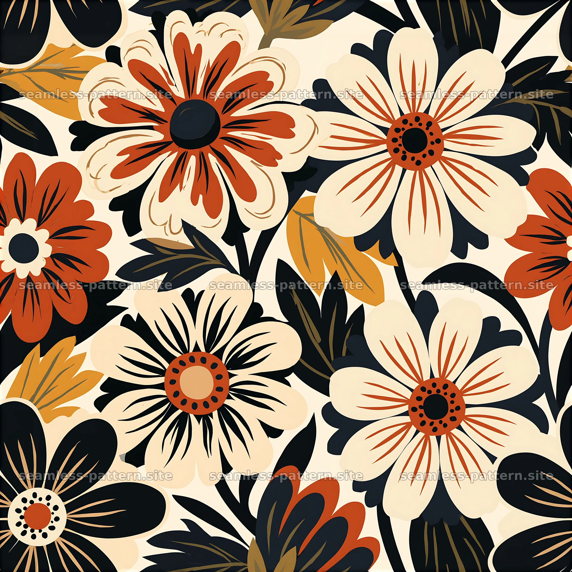 Bohemian flower seamless pattern with vibrant floral elements — seamless tileable pattern at 8192x8192