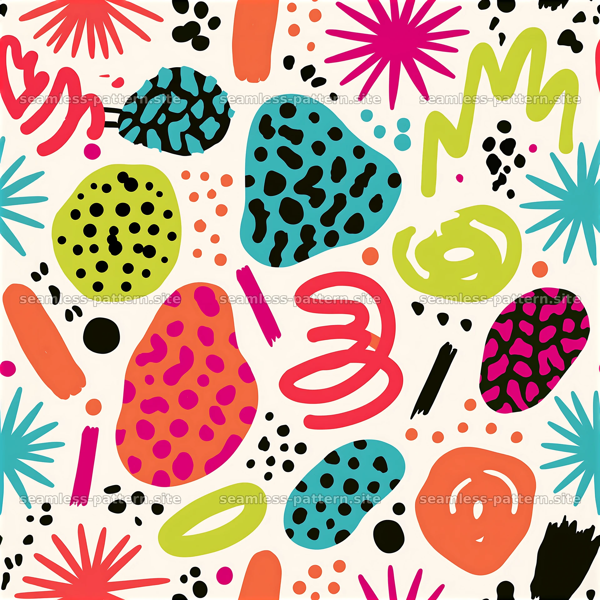 Colorful abstract seamless pattern with various shapes and designs — seamless tileable pattern at 8192x8192