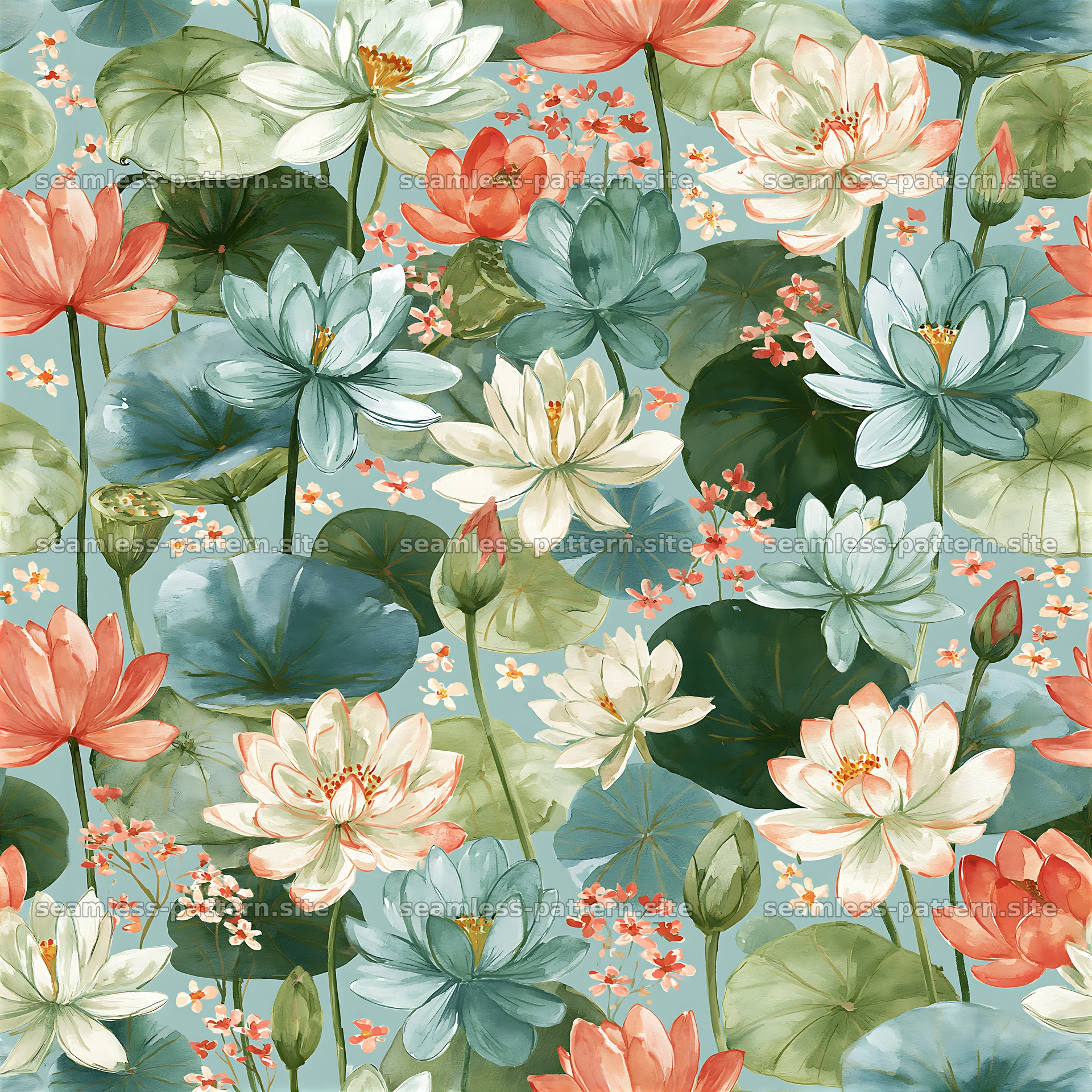 Dense floral repeat pattern with various flower types and colors — seamless tileable pattern at 8192x8192