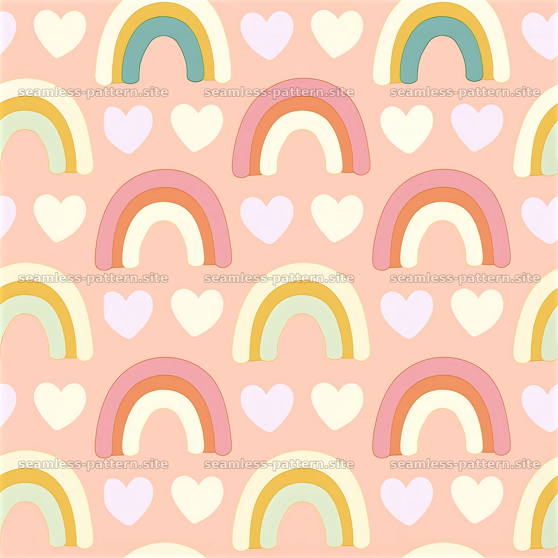 Pastel hearts and rainbow seamless pattern — seamless tileable pattern at 8192x8192