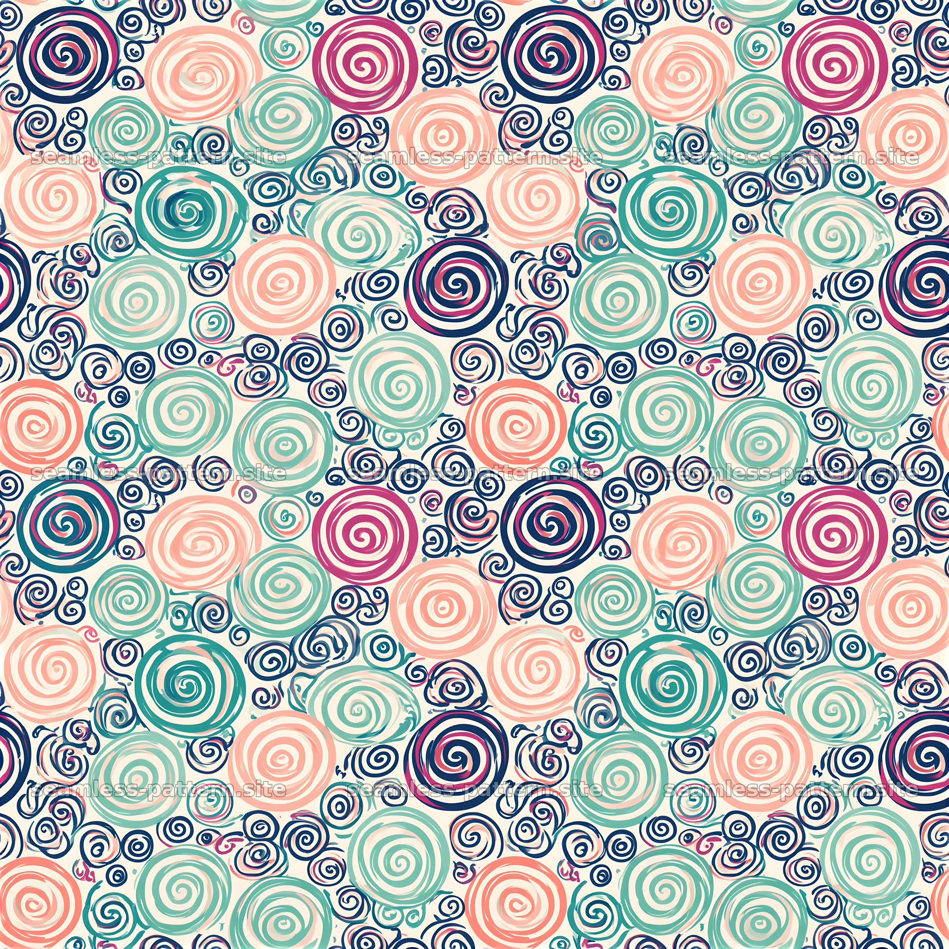 Colorful swirl seamless pattern design for textiles and backgrounds — seamless tileable pattern at 8192x8192