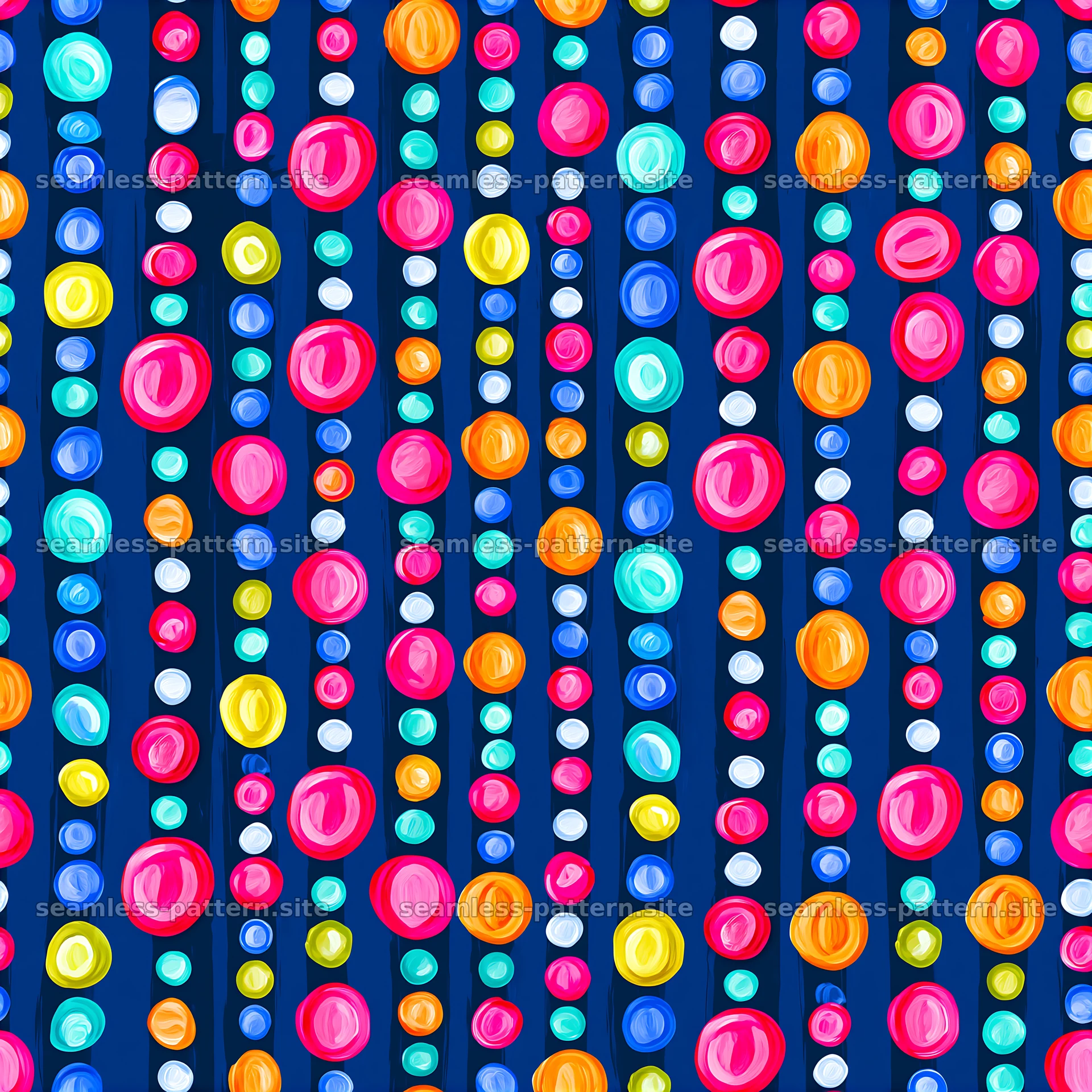 Colorful dots arranged in vertical lines for fabric design — seamless tileable pattern at 8192x8192