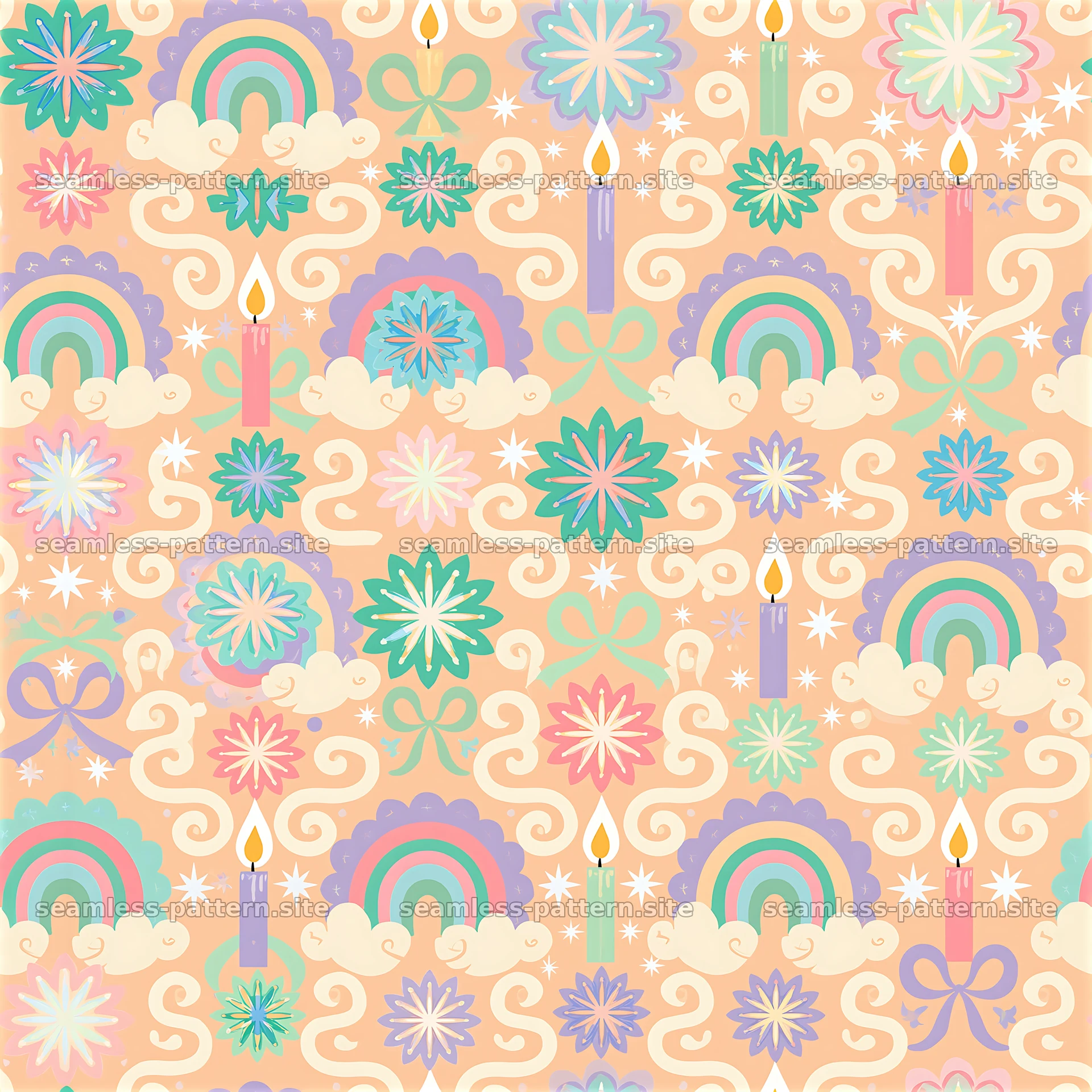 Birthday rainbow pastel seamless pattern for joyful celebrations — seamless tileable pattern at 8192x8192