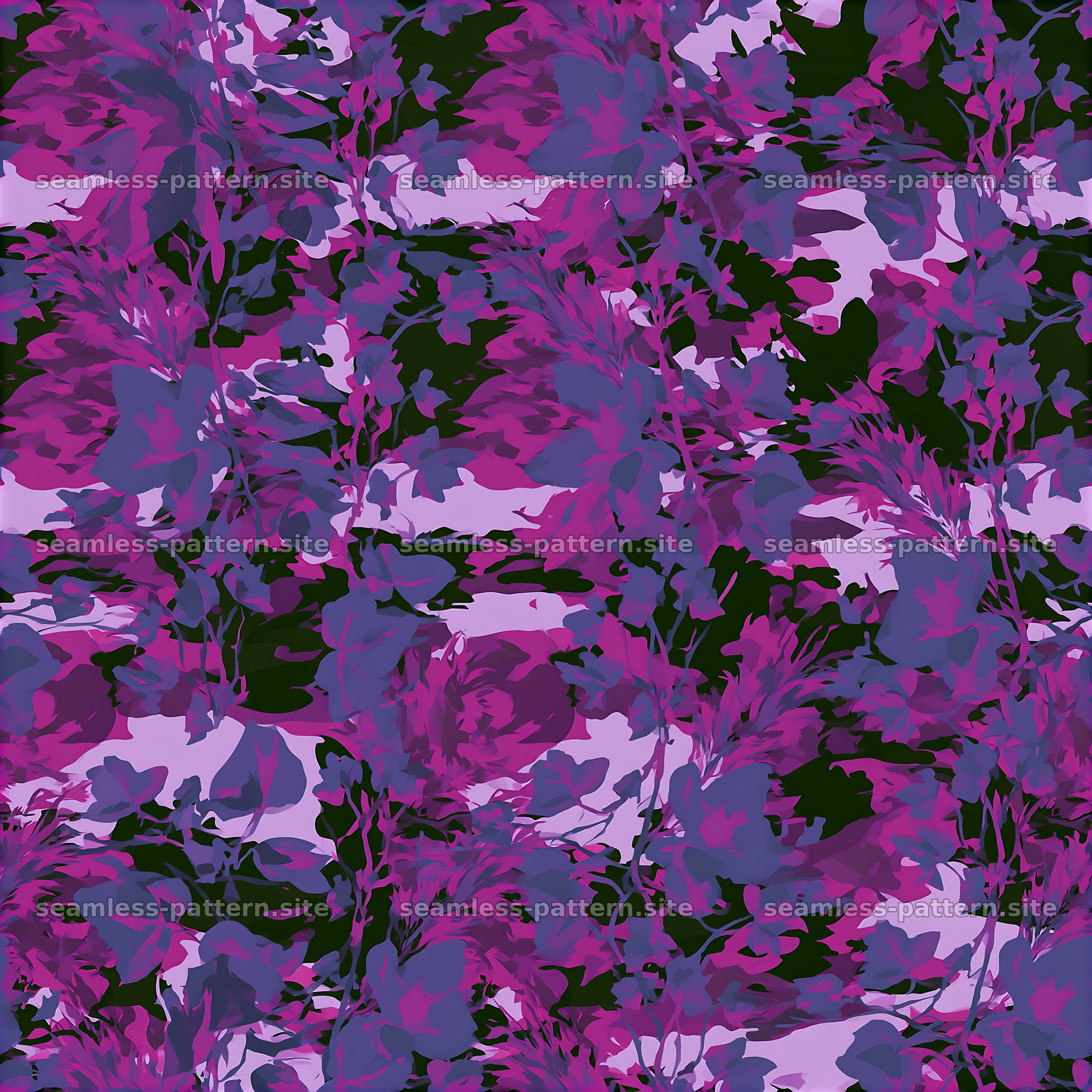 Purple leafy camouflage seamless pattern design for textiles — seamless tileable pattern at 8192x8192