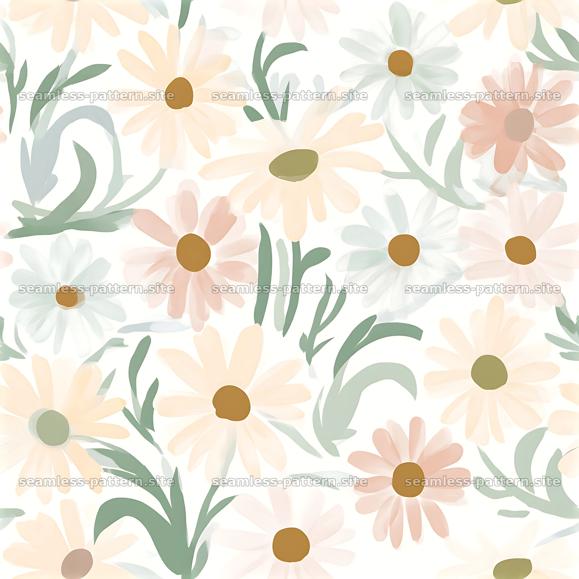 Floral seamless pattern with daisies and soft colors for kids — seamless tileable pattern at 8192x8192