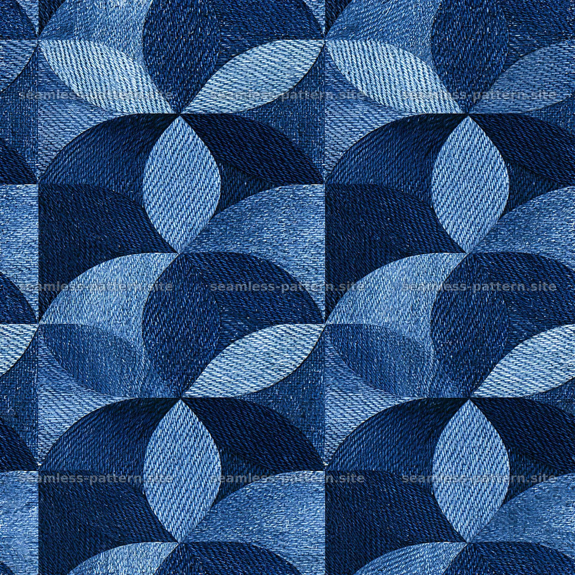 Seamless blue denim fabric pattern with geometric motifs — seamless tileable pattern